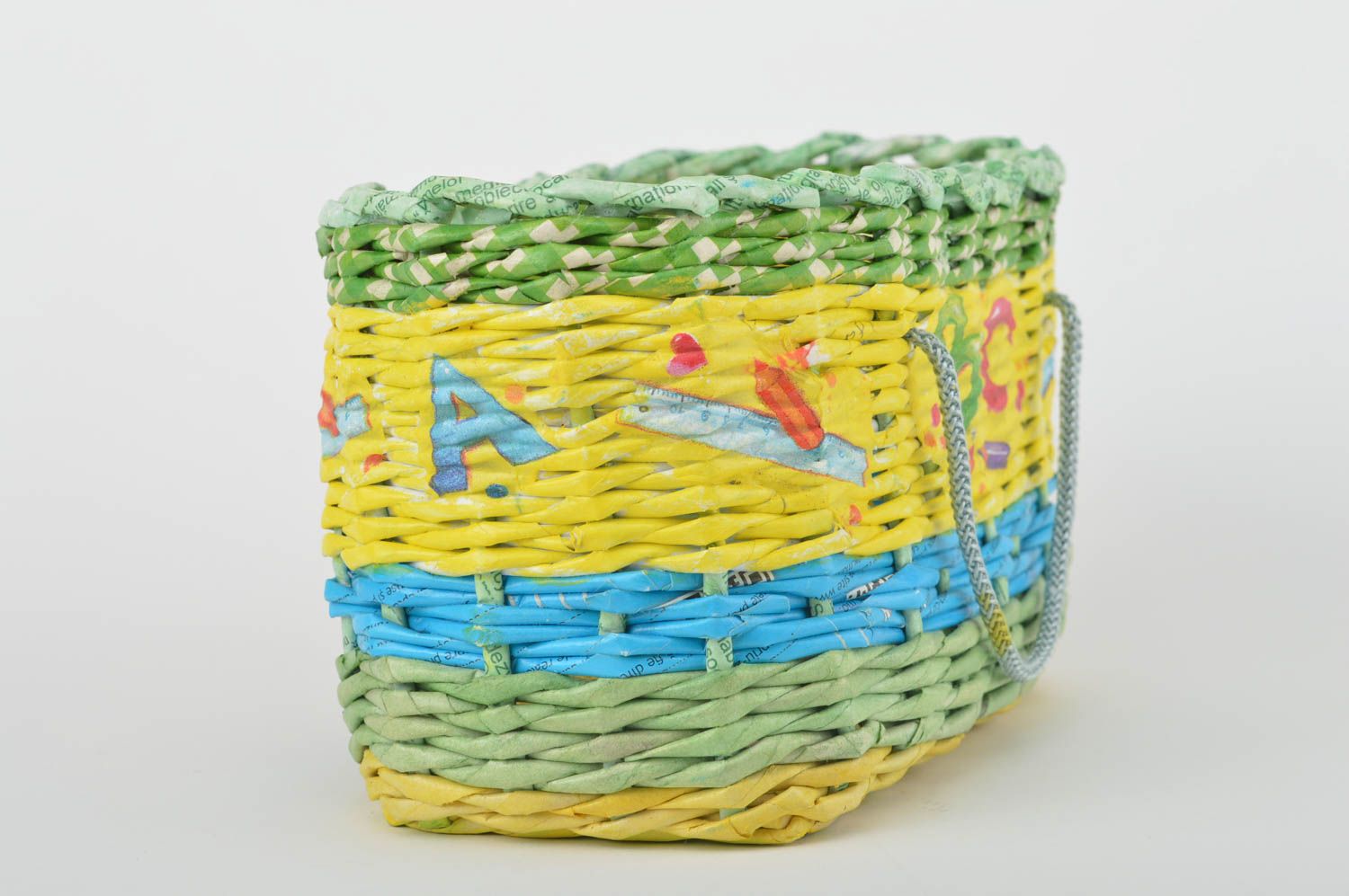 Плетеная корзина ручной работы декоративная корзина с ручками корзина из газет фото 4
