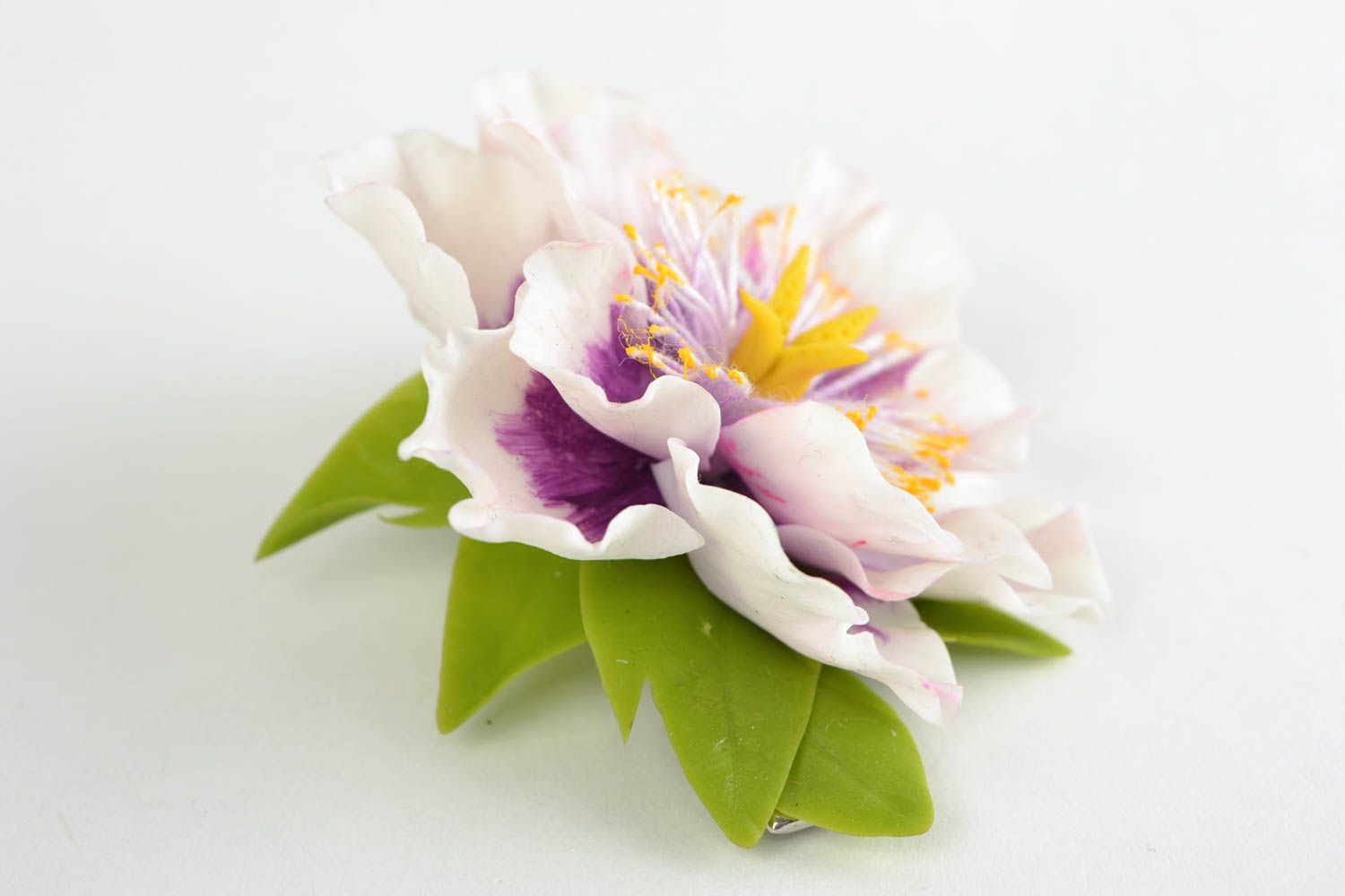 Beautiful flower hair clip hand made of cold porcelain Anemona designer jewelry photo 3