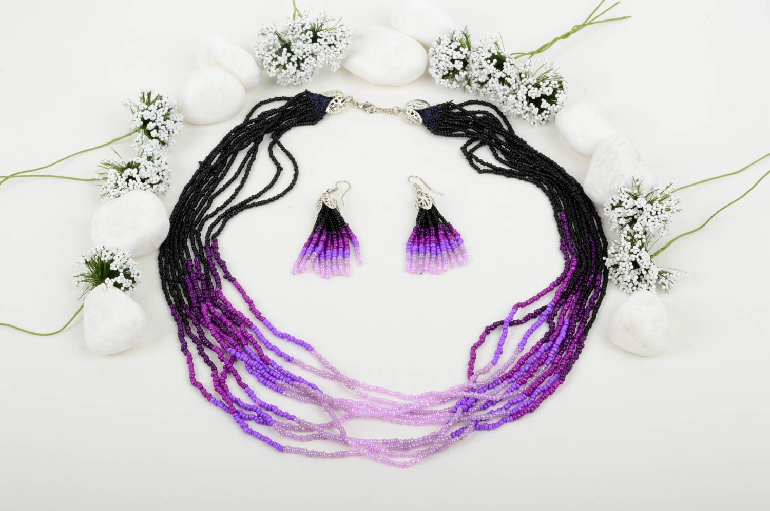 Handmade Schmuck Set lange Ohrringe Halskette Damen Mode Accessoires schön foto 1