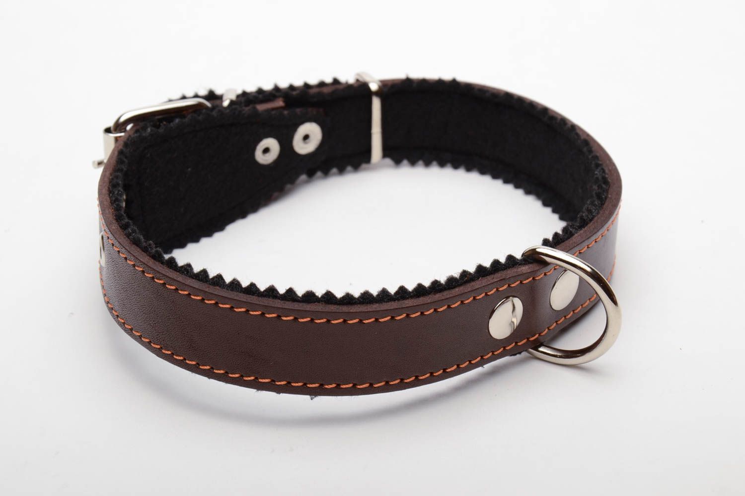Leather dog collar with padding polyester photo 4