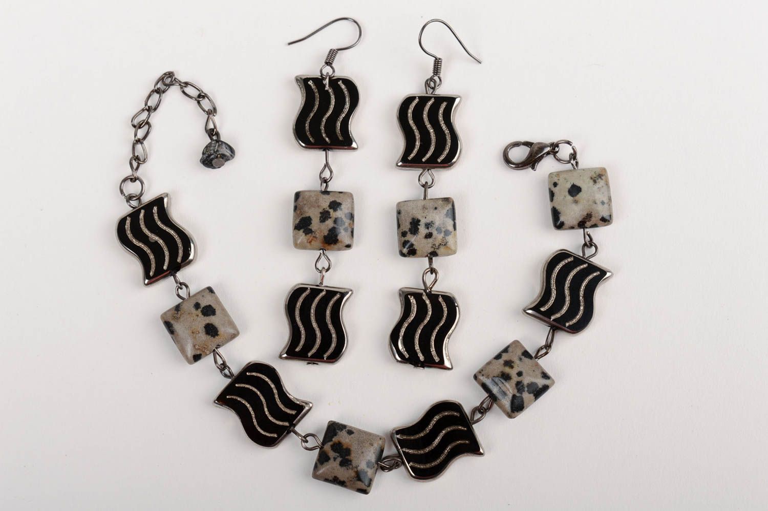 Handmade Schmuck Set Armband und Ohrringe aus Jaspis für Sternzeichen Jungfrau foto 4