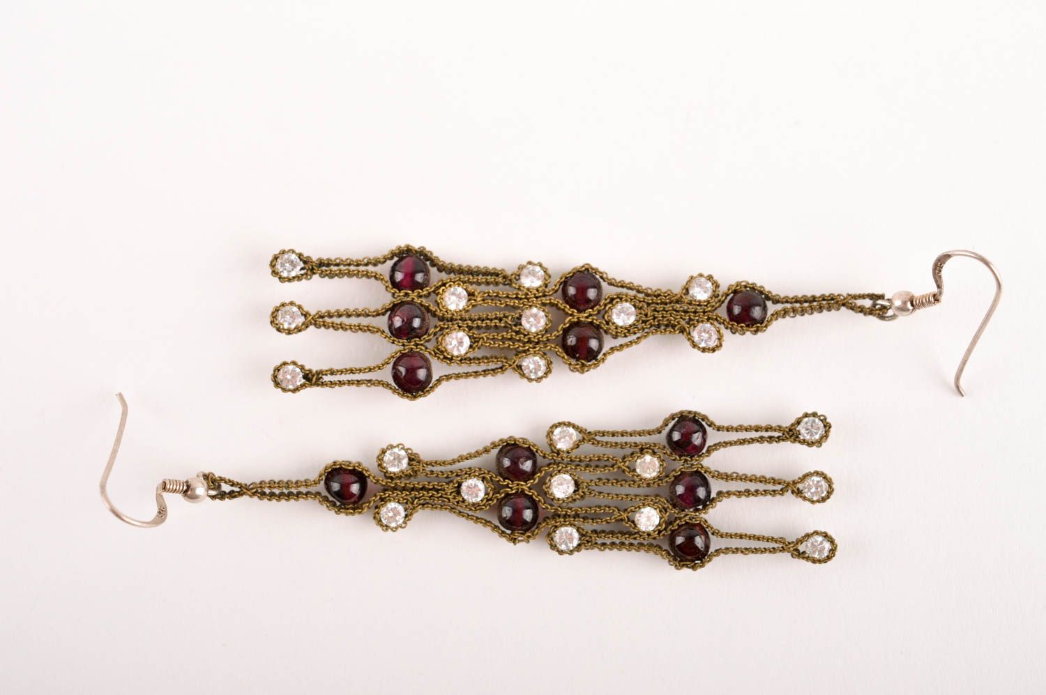 Украшение из латуни ручной работы женские серьги с камнями серьги из металла фото 5
