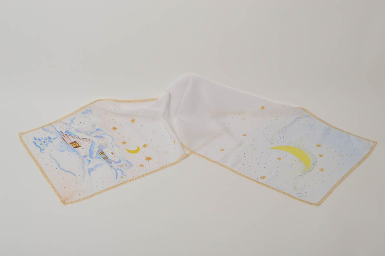 Шарф ручной работы женский шарф легкий шифоновый шарф Снежная ночь белый фото 2