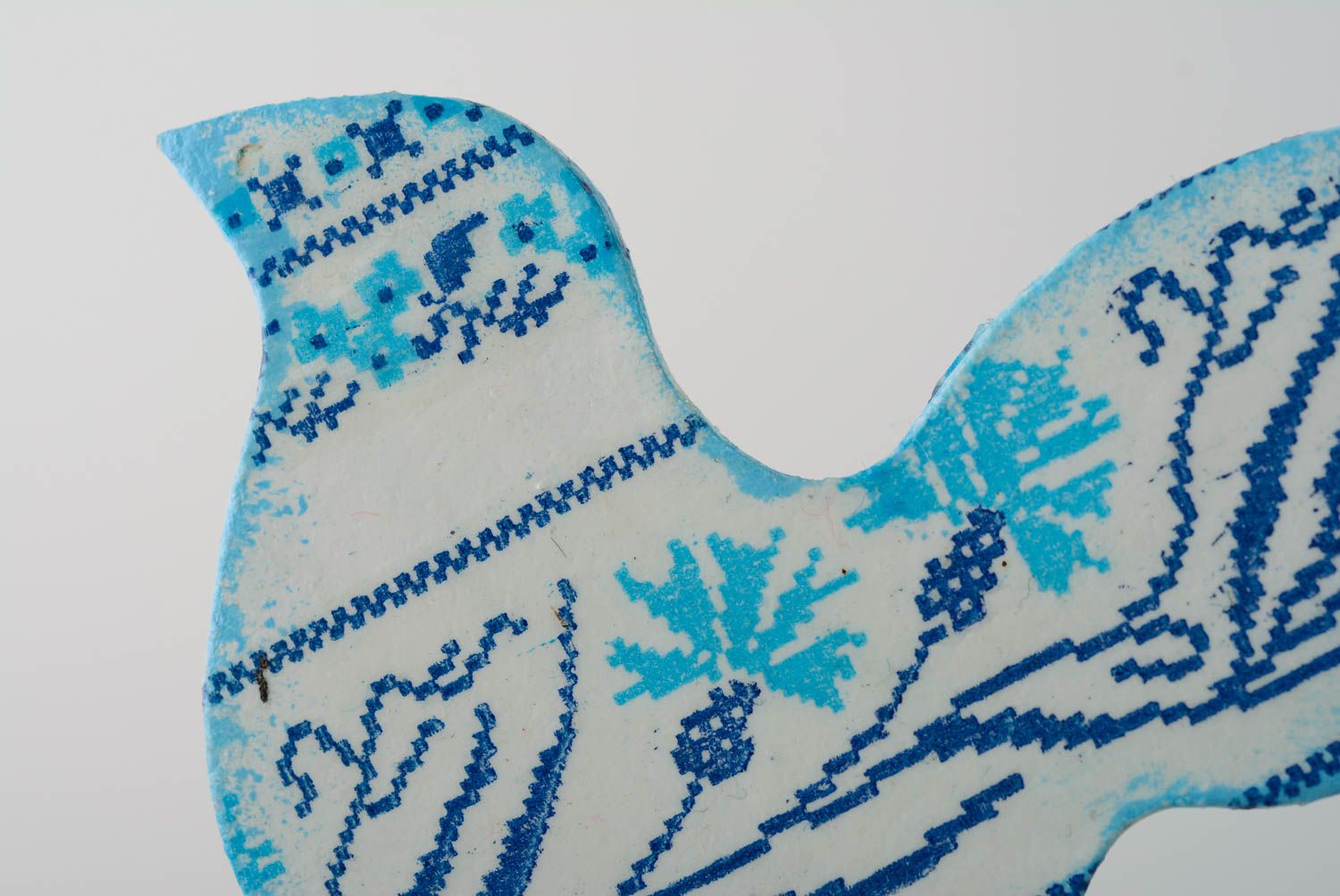Magnet pour frigo Oiseau Pigeon blanc à motif bleu décor en bois fait main photo 2