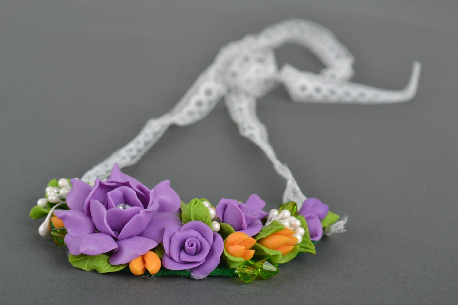 Homemade jewelry flower necklace polymer clay designer accessories gifts for her photo 5