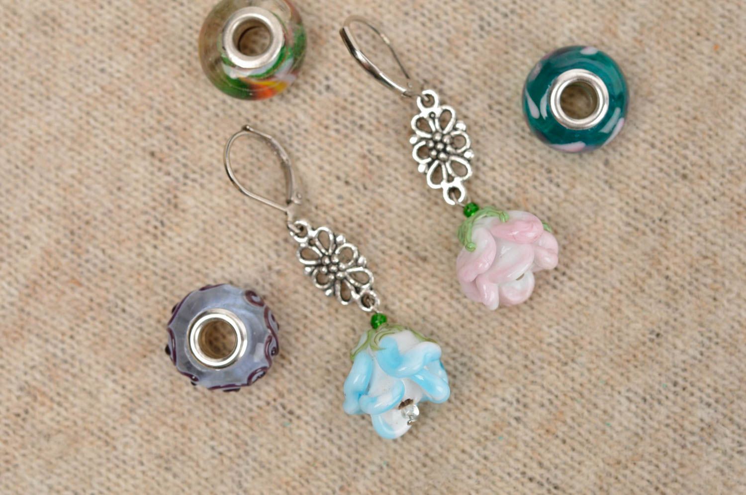Handmade Glas Ohrringe Accessoire für Frauen Damen Schmuck modisch bunte Blumen foto 1