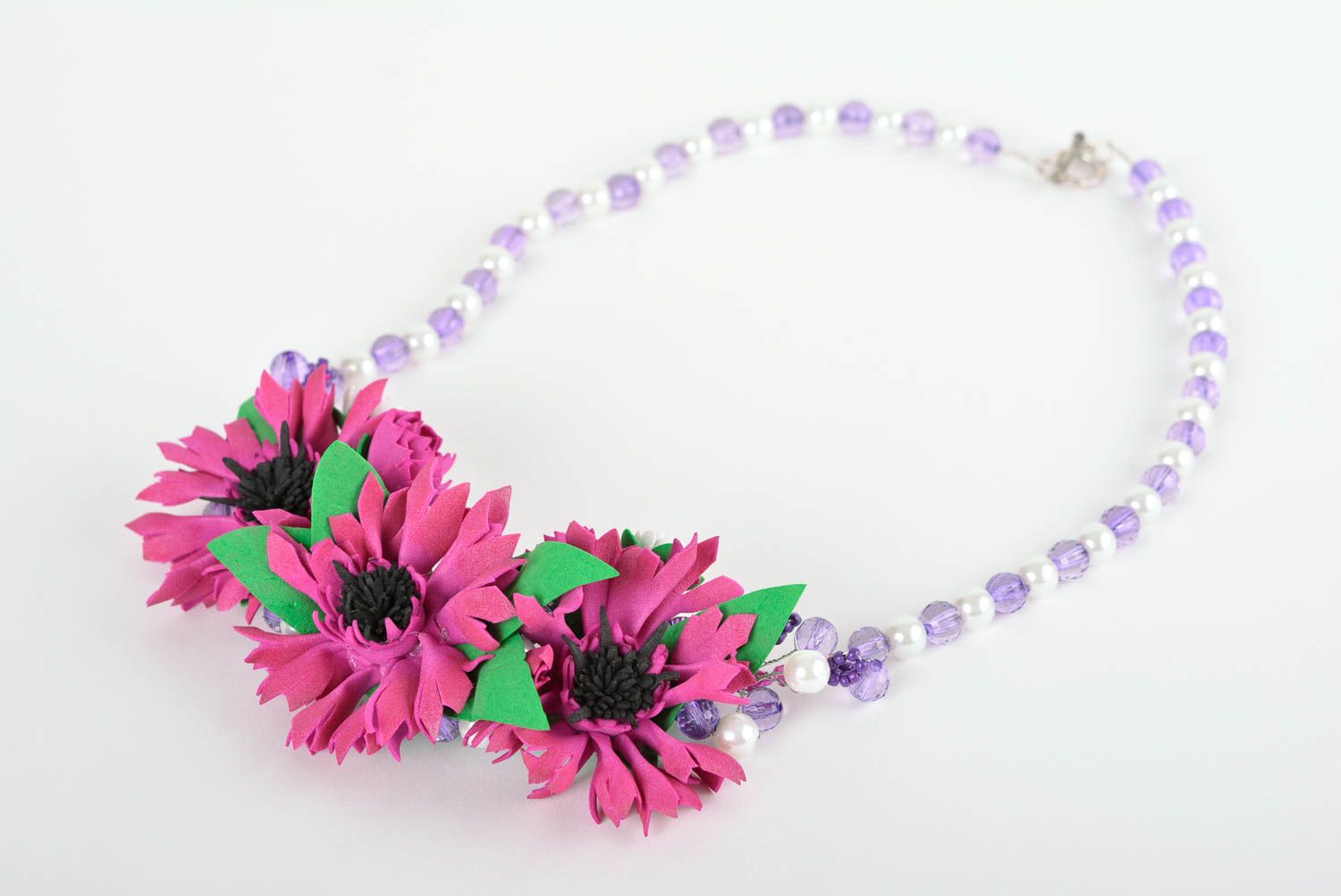 Handmade foamiran necklace handcrafted bijouterie flower necklace for women photo 1