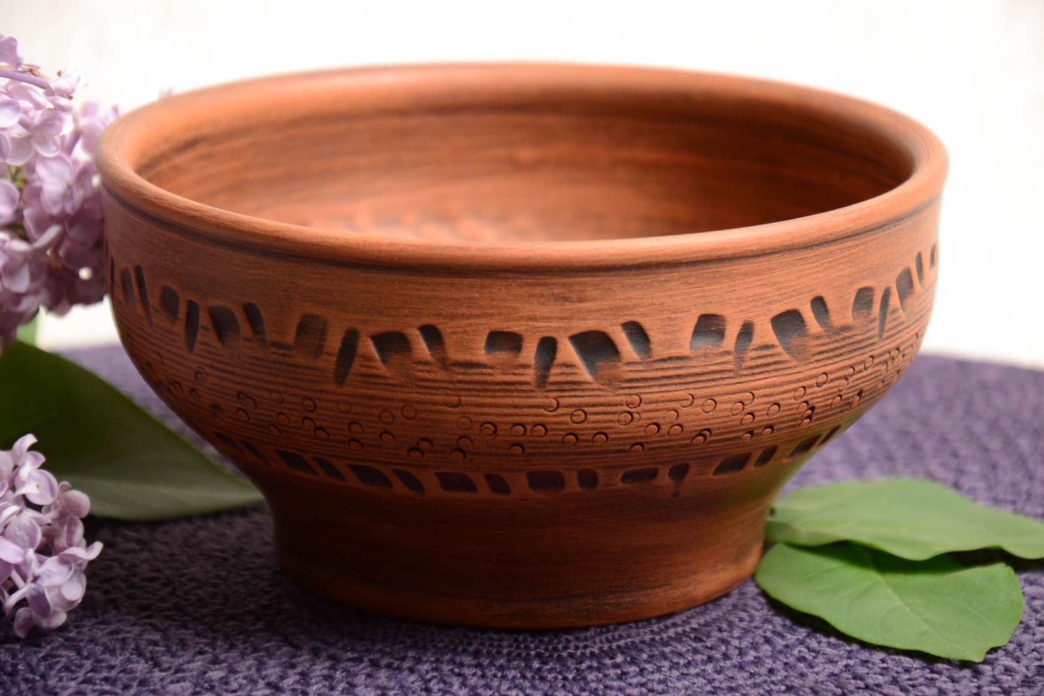 Clay interior bowl 700 ml with brown pattern beautiful handmade kitchen pottery photo 1