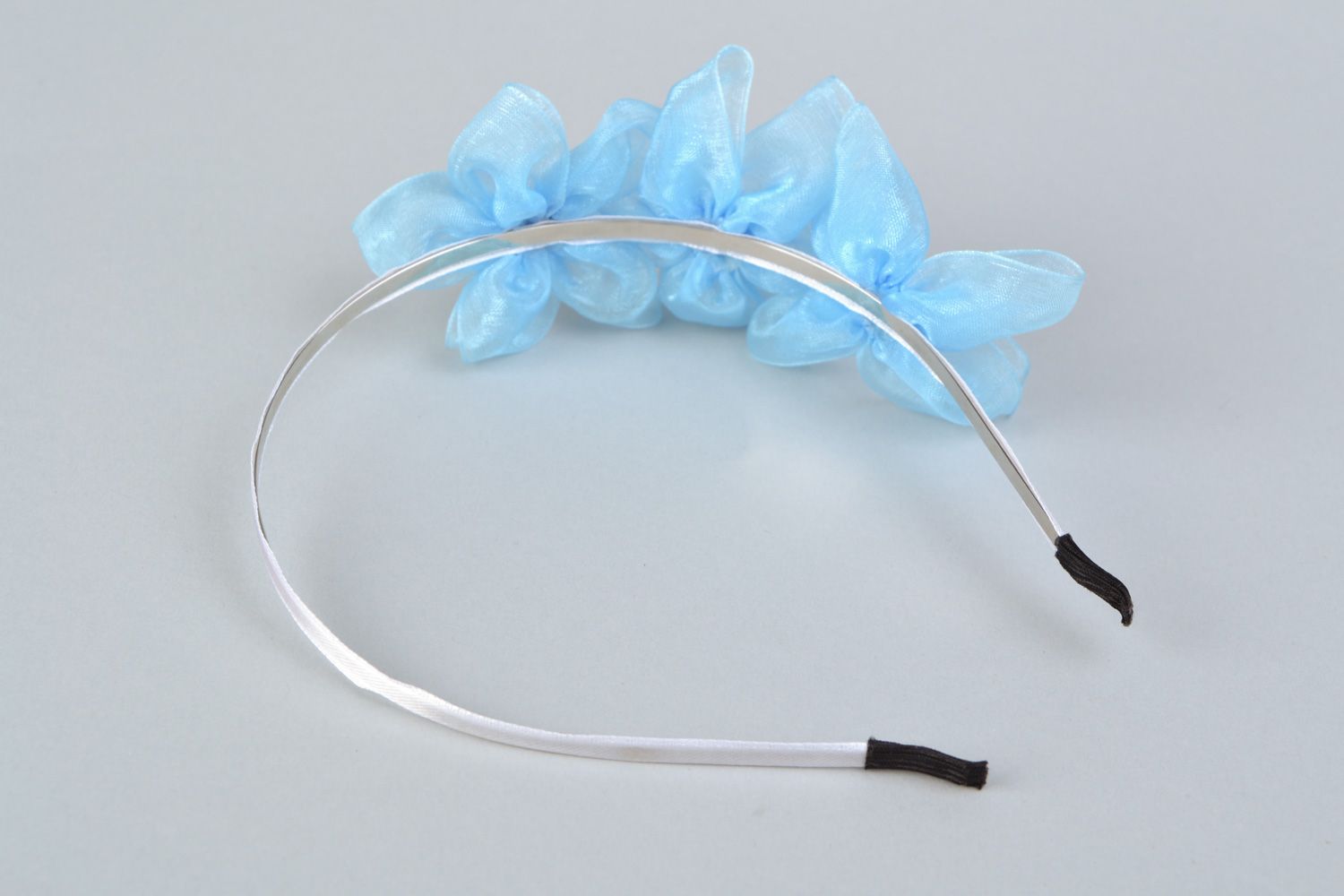 Handmade blue organza flower headband photo 4