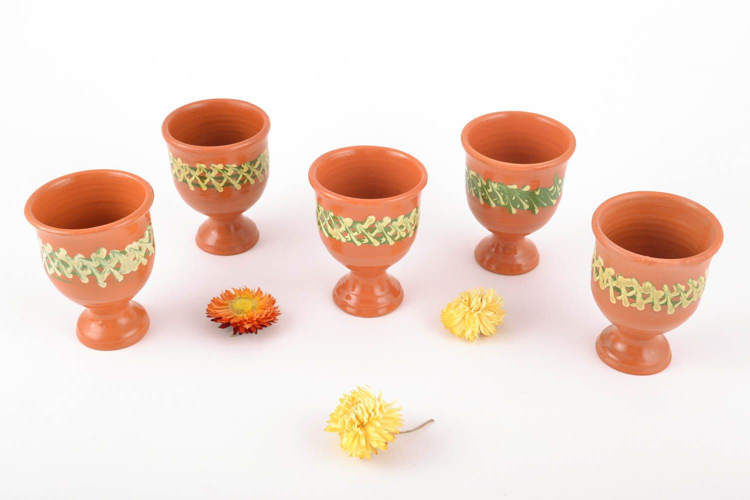 Copas cerámicas para vino pintadas, set de regalo 5 piezas foto 1