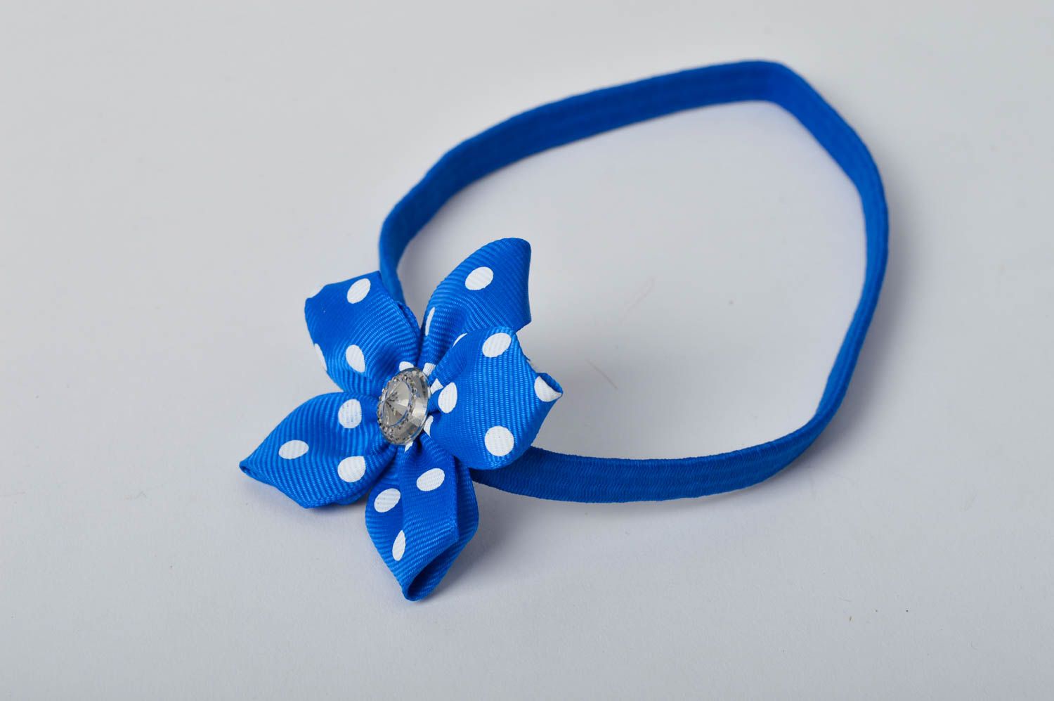 Dünnes Haarband handmade blaues Haarband mit Blumen handgemachter Schmuck foto 4