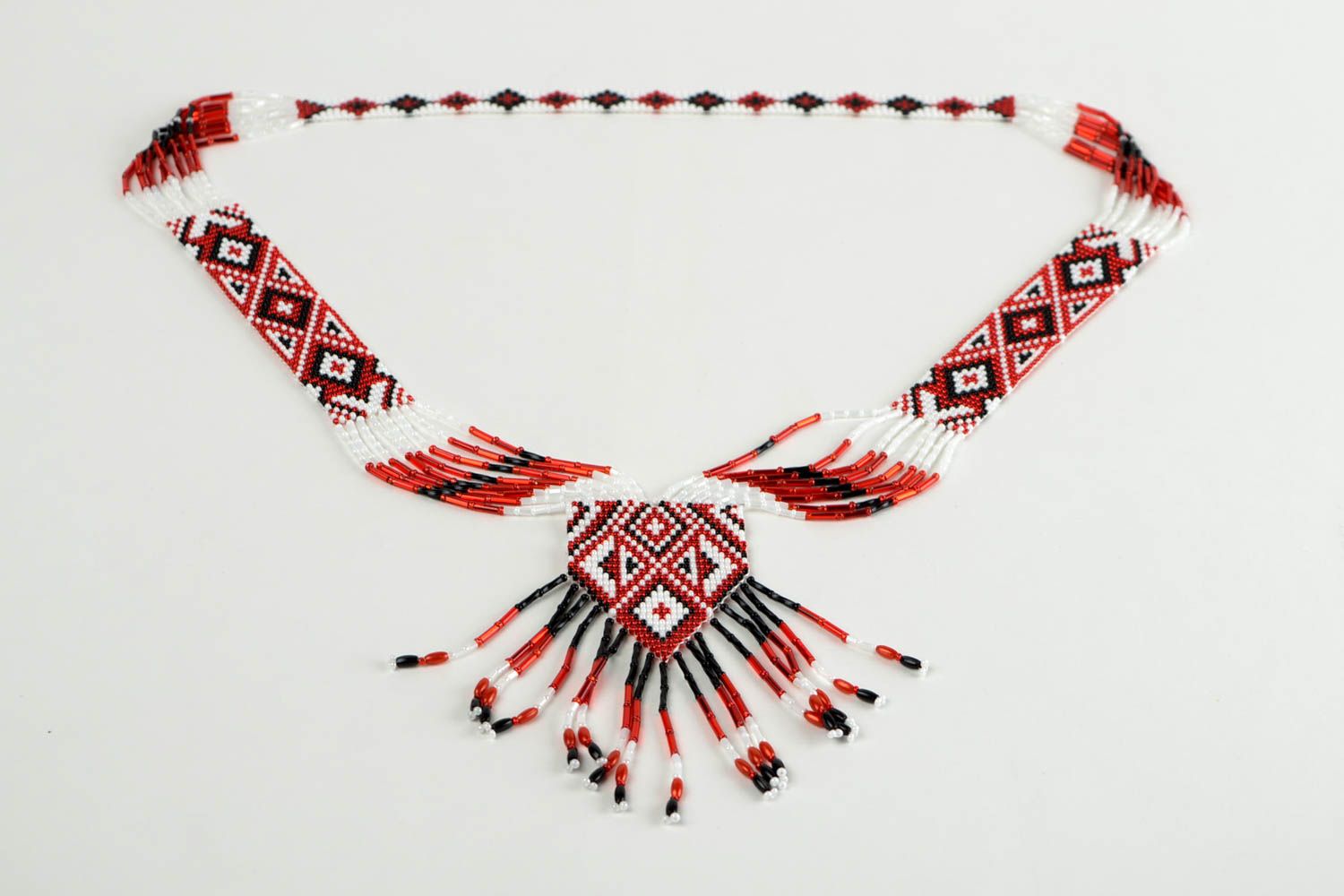 Designer beaded necklace ethnic handmade accessory beaded gerdan with rhombus photo 5
