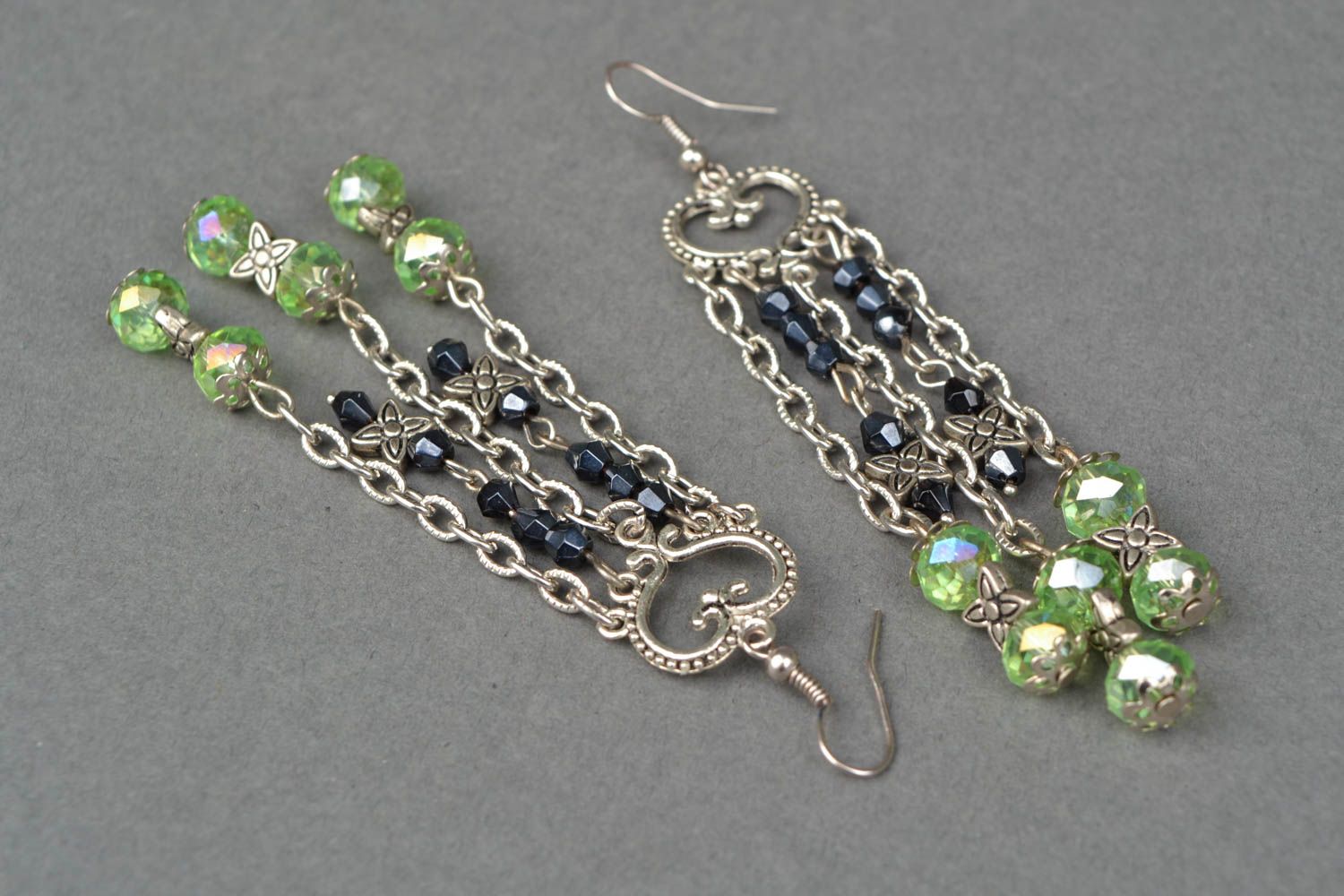 Metal earrings with glass beads photo 4