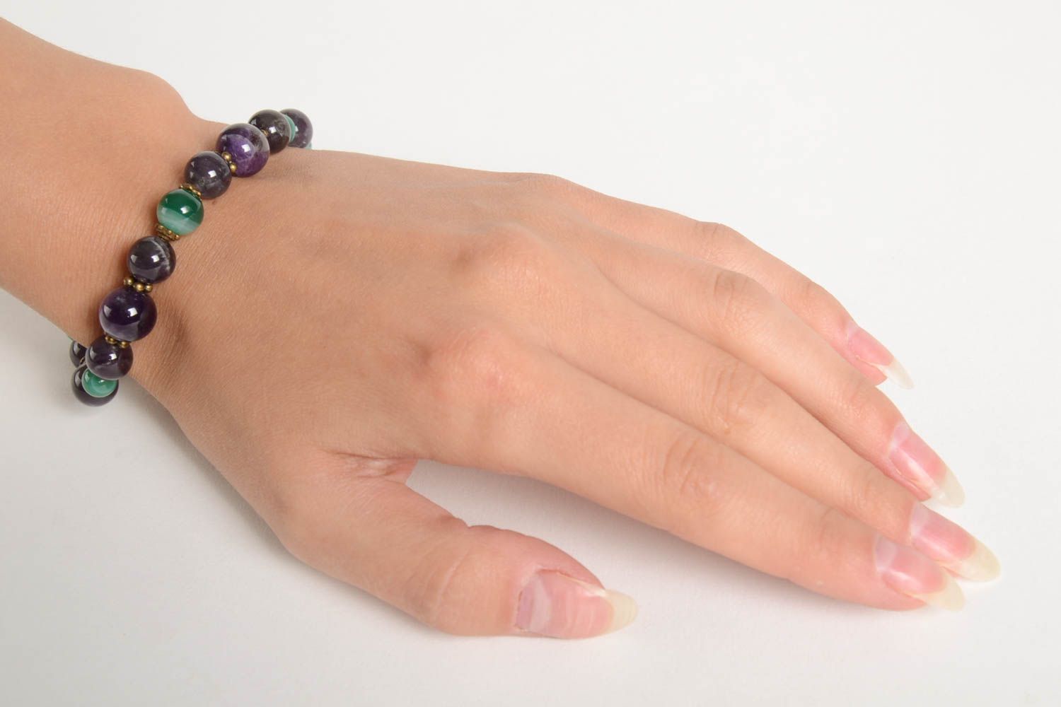 Bracelet pierres naturelles Bijou fait main vert violet Accessoire femme photo 2