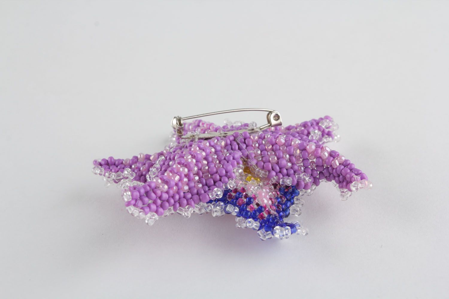 Homemade beaded brooch Orchid photo 2