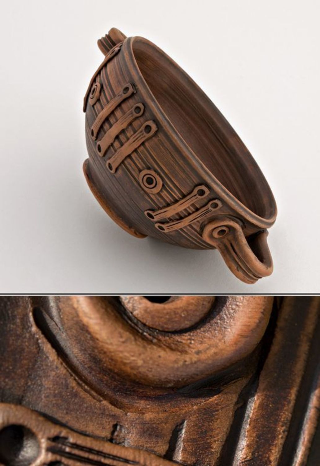 Ciotola in ceramica fatta a mano ciotola con maniglie scodella di cucina
 foto 4