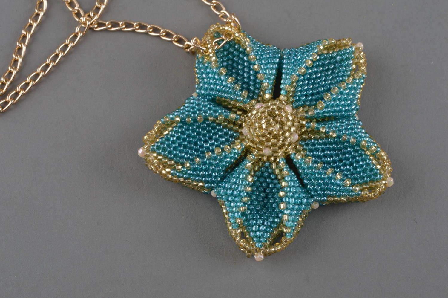 Beaded pendant seed bead flower accessory handmade jewelry for women photo 4
