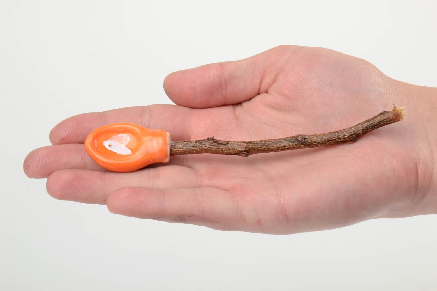 Orange handmade designer spoon created of clay and apricot tree branch photo 5