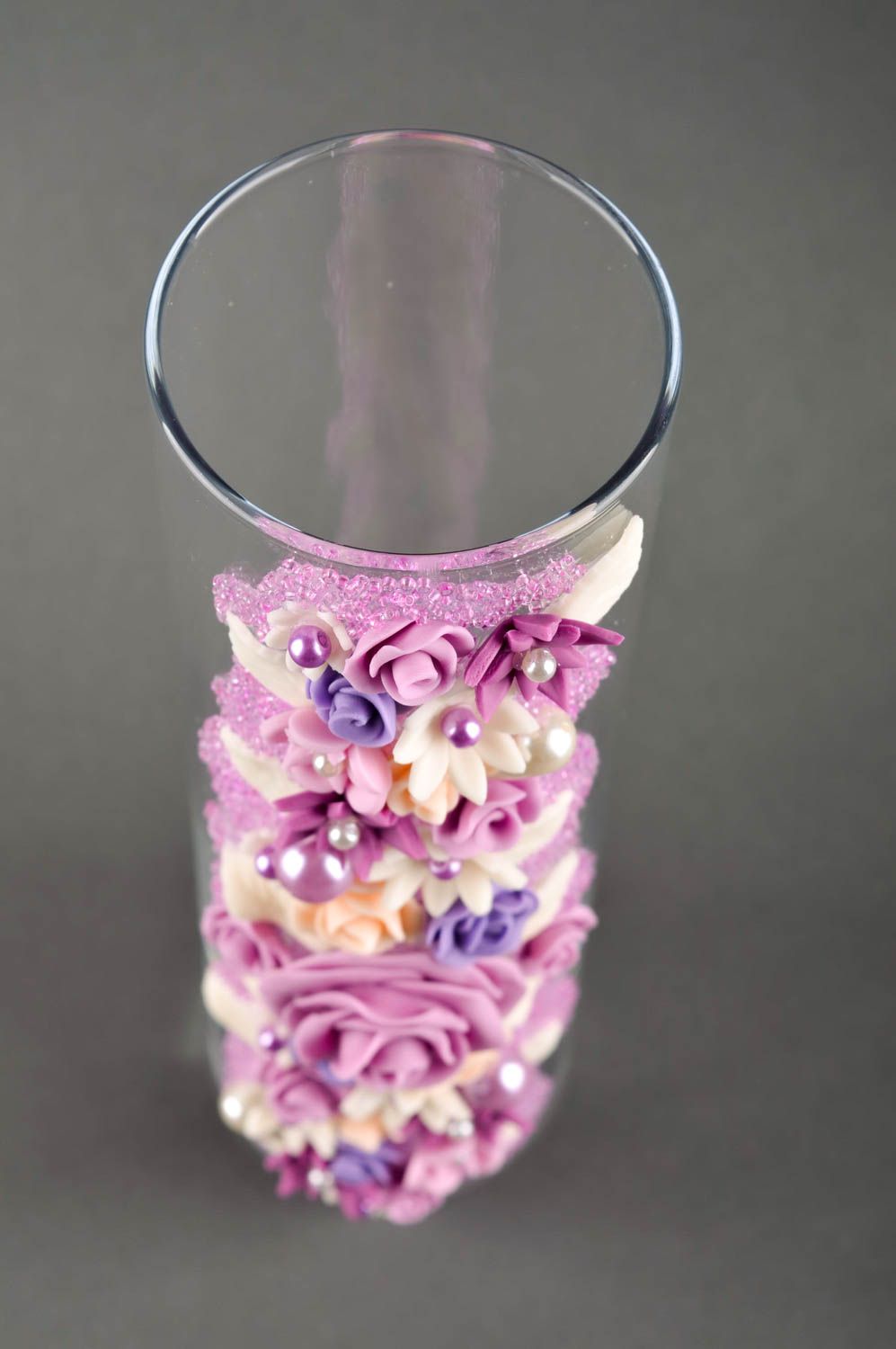 12 inches clear glass decorative flower vase with pink and purple flowers 1,5 lb photo 2