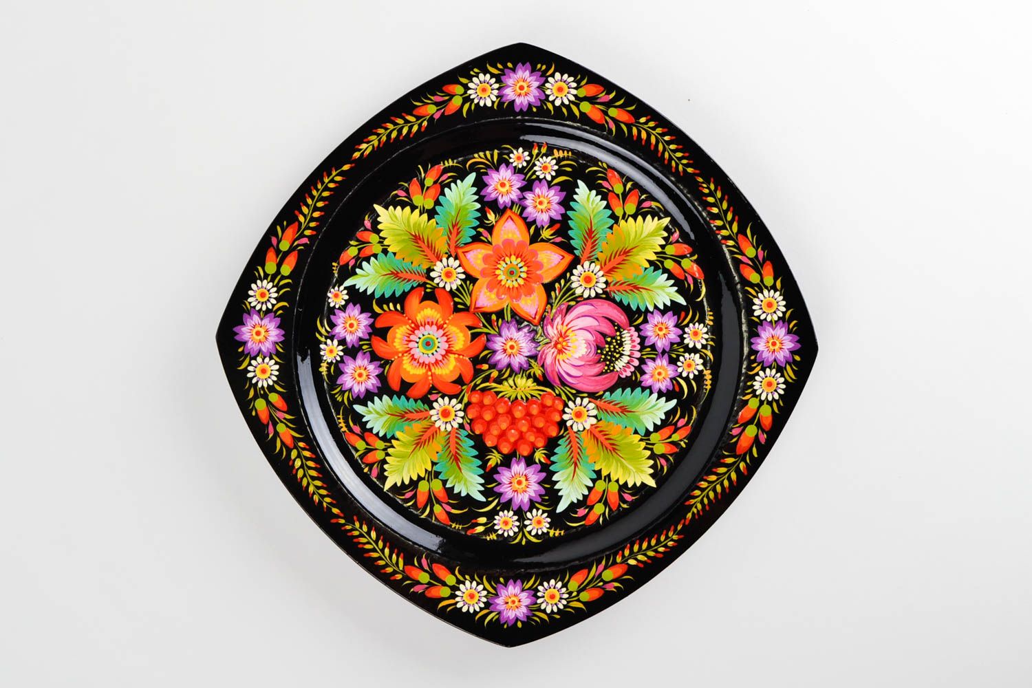 Handmade wooden plate folk art painted plate for decorative use only unique gift photo 4