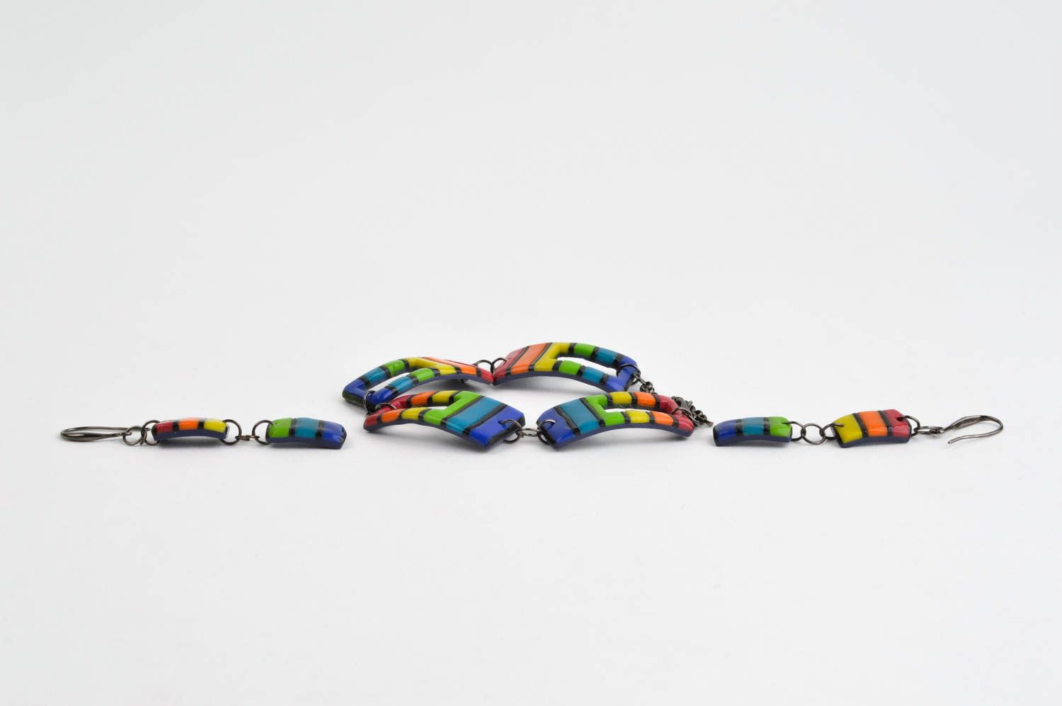 Модный браслет серьги с подвесками ручной работы украшения из полимерной глины фото 2