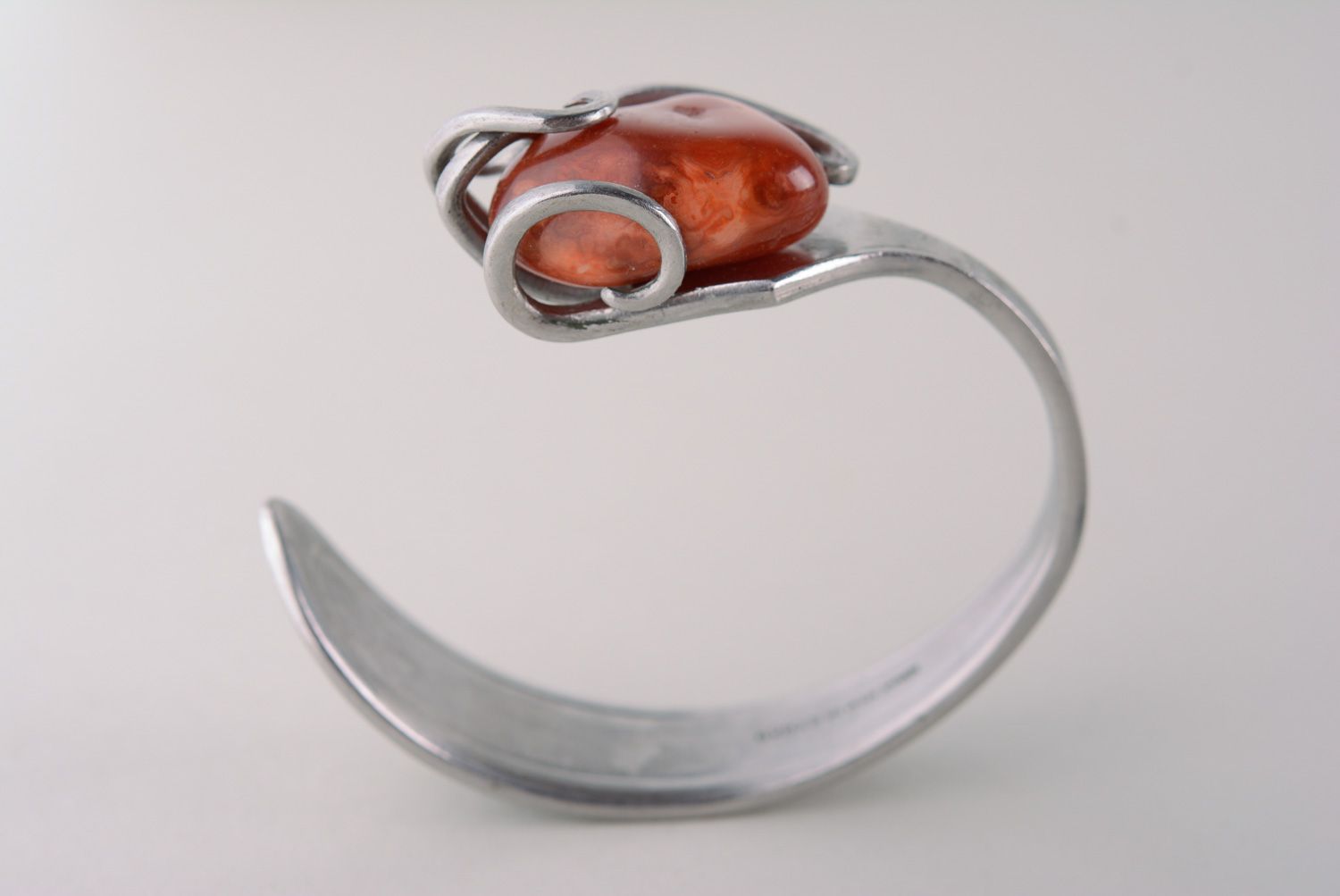 Bracelet fourchette en métal maillechort avec pierre naturelle fait main photo 5
