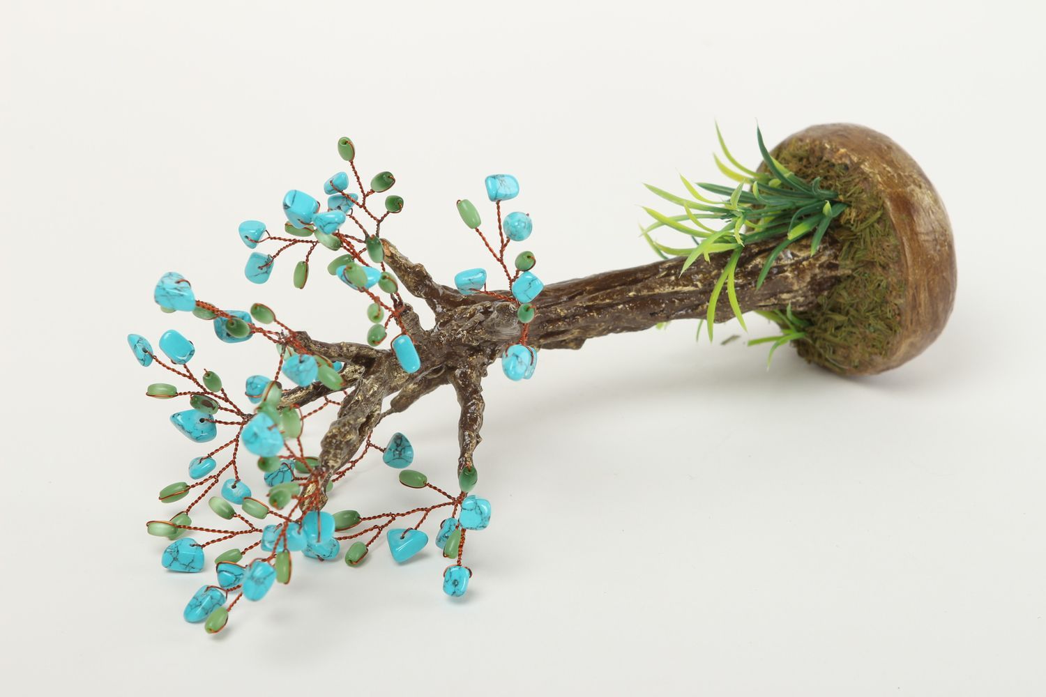Handmade blauer Perlen Baum Wohn Accessoire  dekorativer Baum mit Katzenauge foto 4