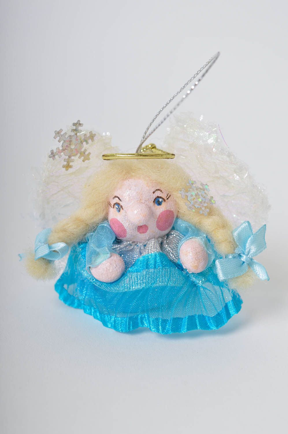 Елочная игрушка ручной работы детская игрушка ангел мягкая игрушка голубая фото 5