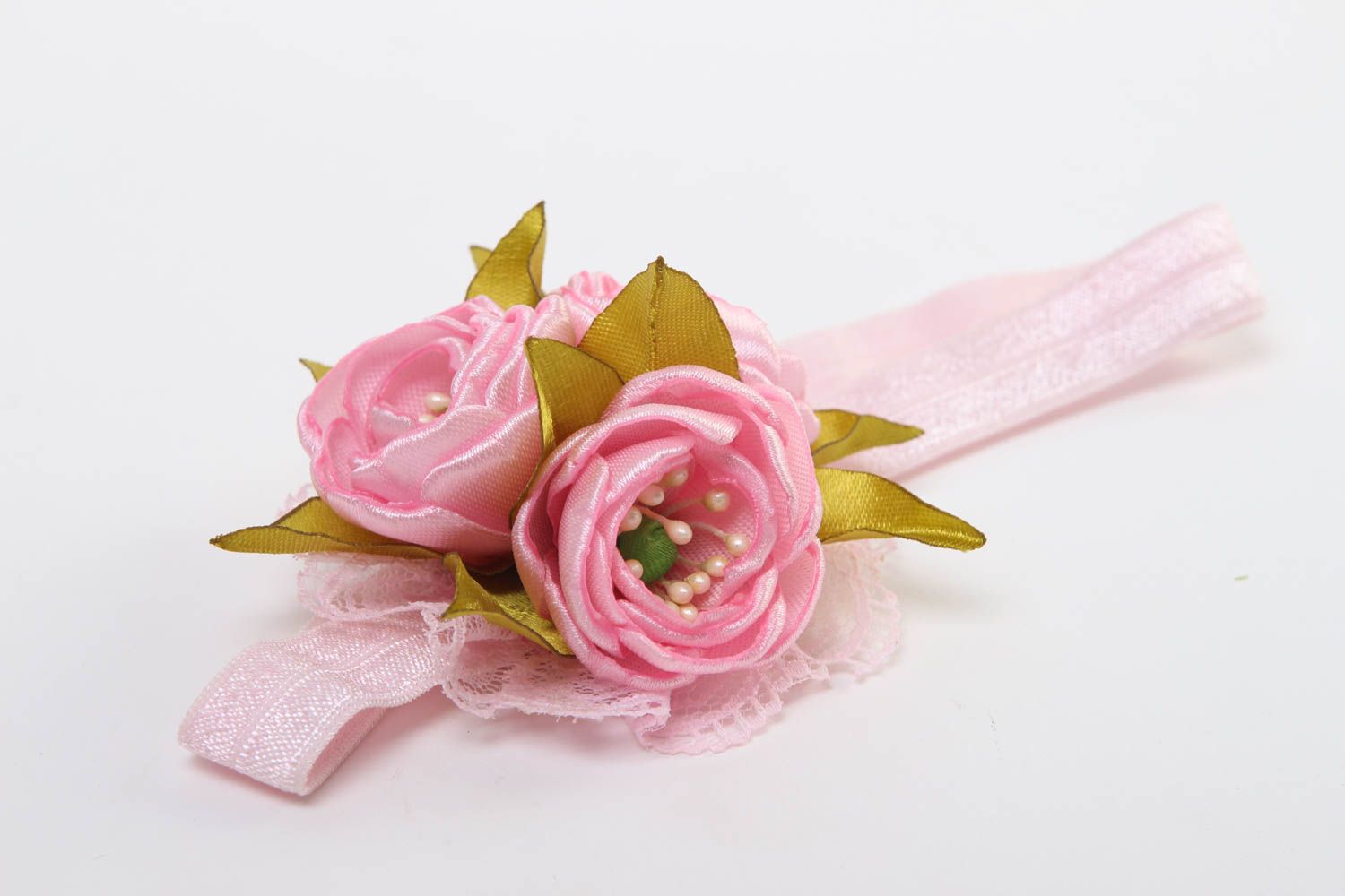 Handmade Haarband mit Blumen Accessoires für Haare Blumen Haarband rosafarbig foto 3