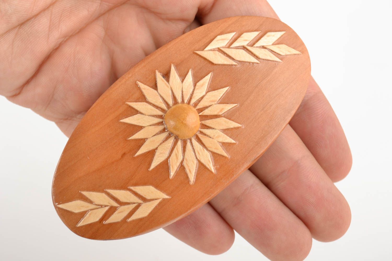 Handmade schöne Haarspange aus Holz mit Muster Öko Accessoire foto 4