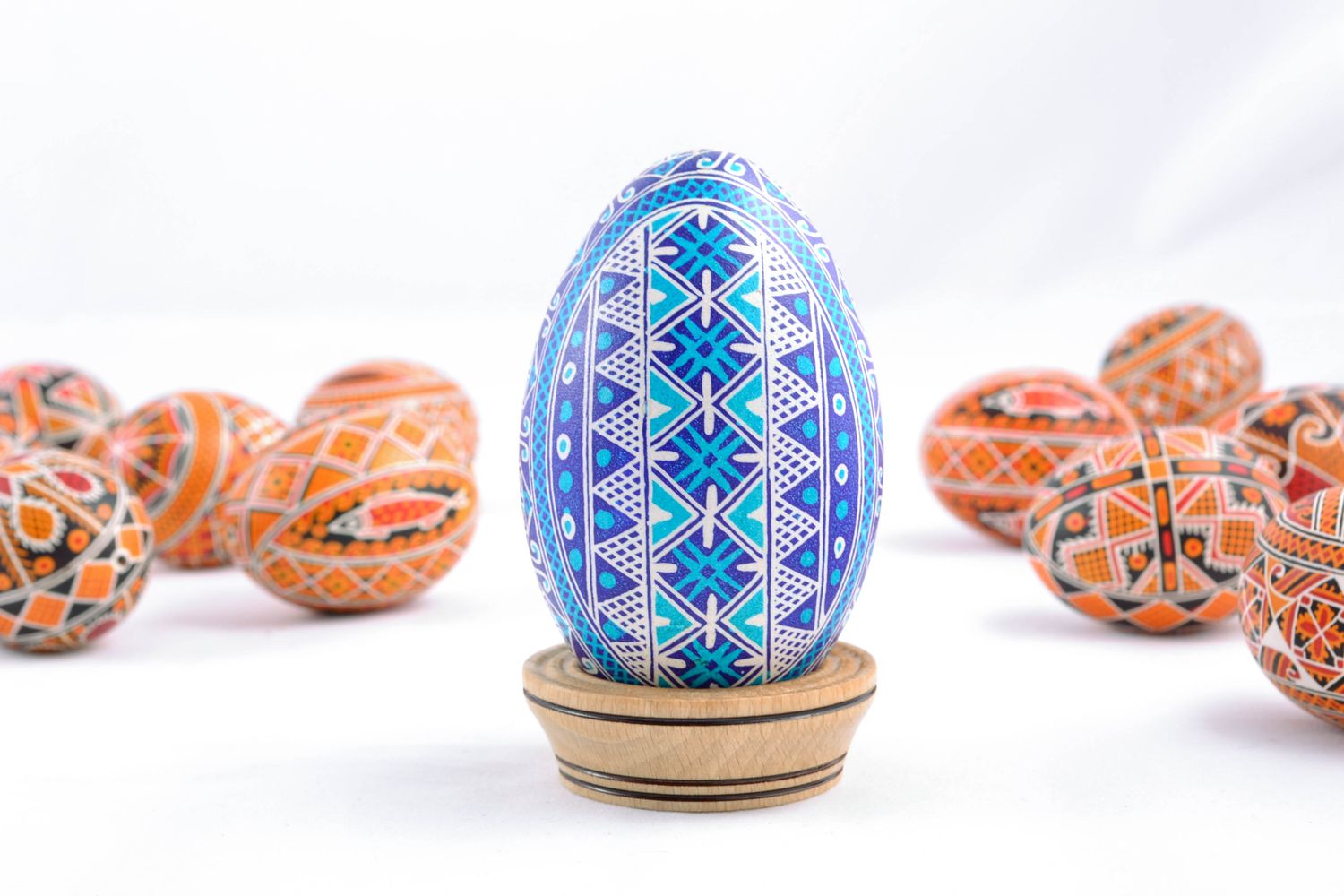 Handmade decorative Easter egg of blue color photo 1