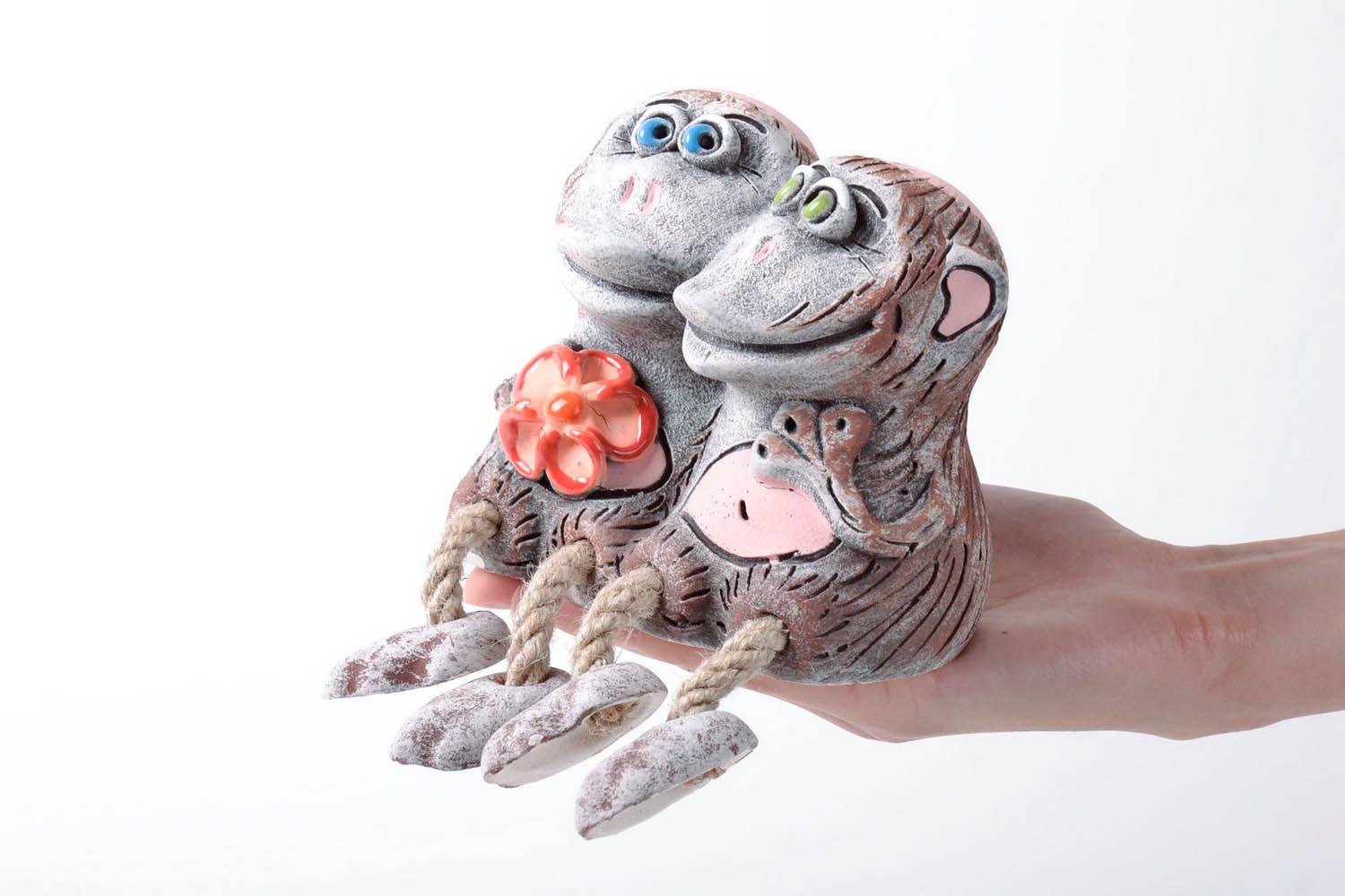Scimmie salvadanaio fatto a mano in ceramica dipinto a mano idea regalo  foto 5