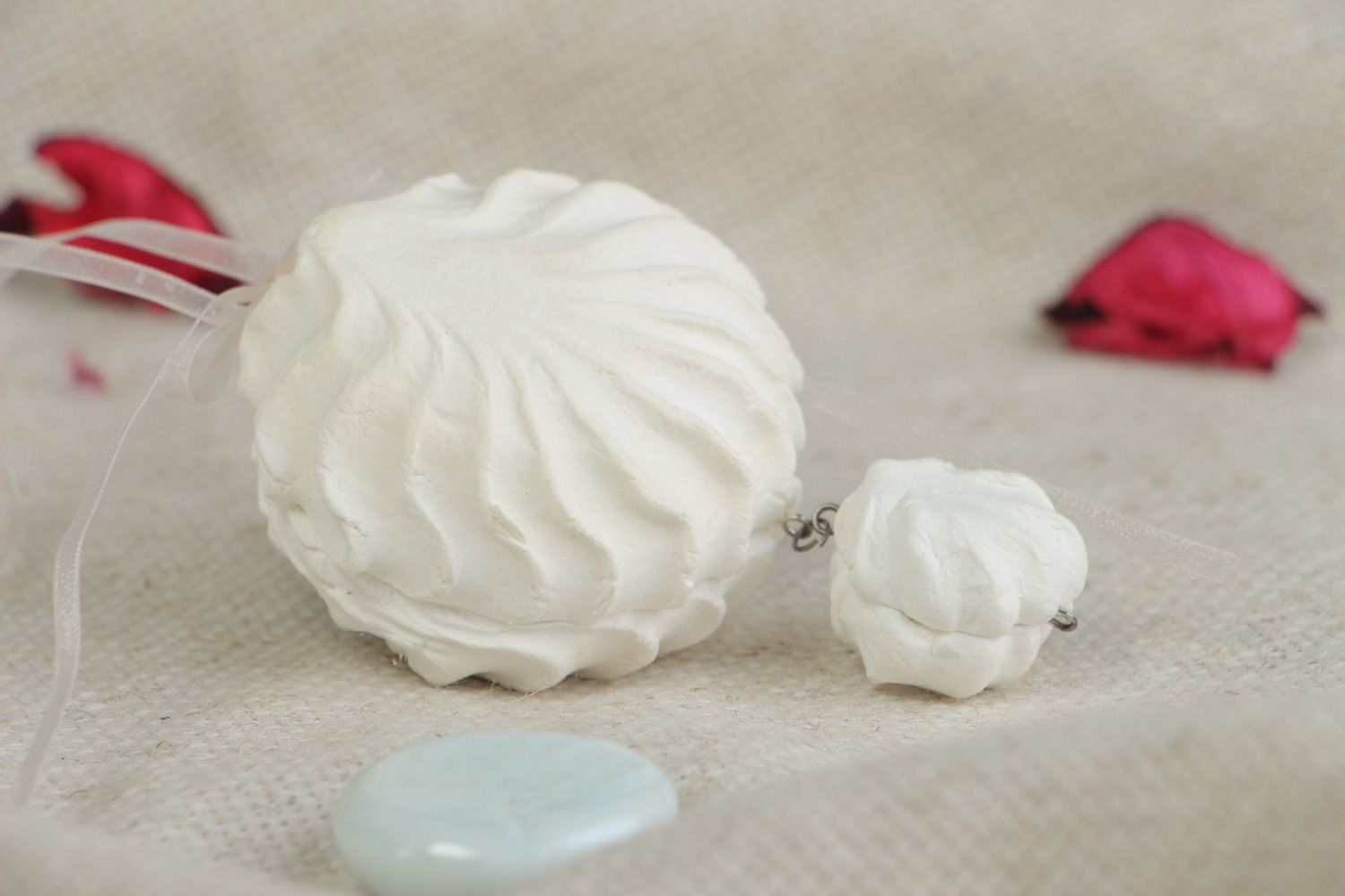 Handmade interior wall hanging charm White Marshmallow molded of polymer clay photo 5