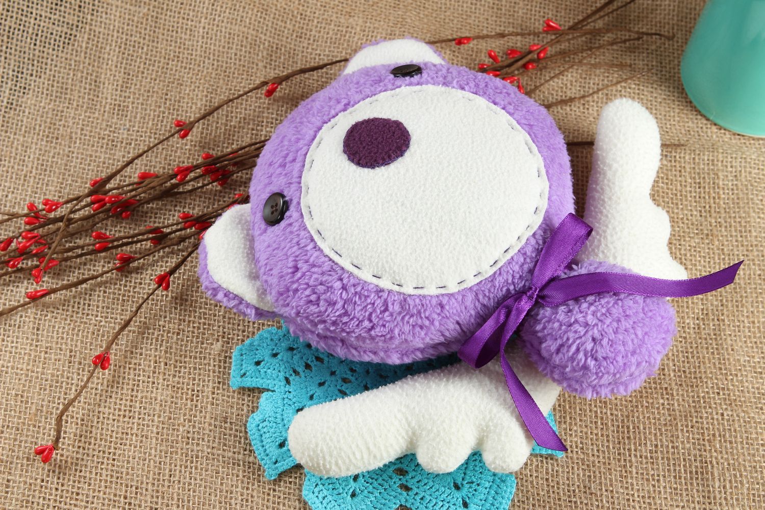 Игрушка ручной работы игрушка мишка интересный подарок для ребенка фиолетовый фото 1