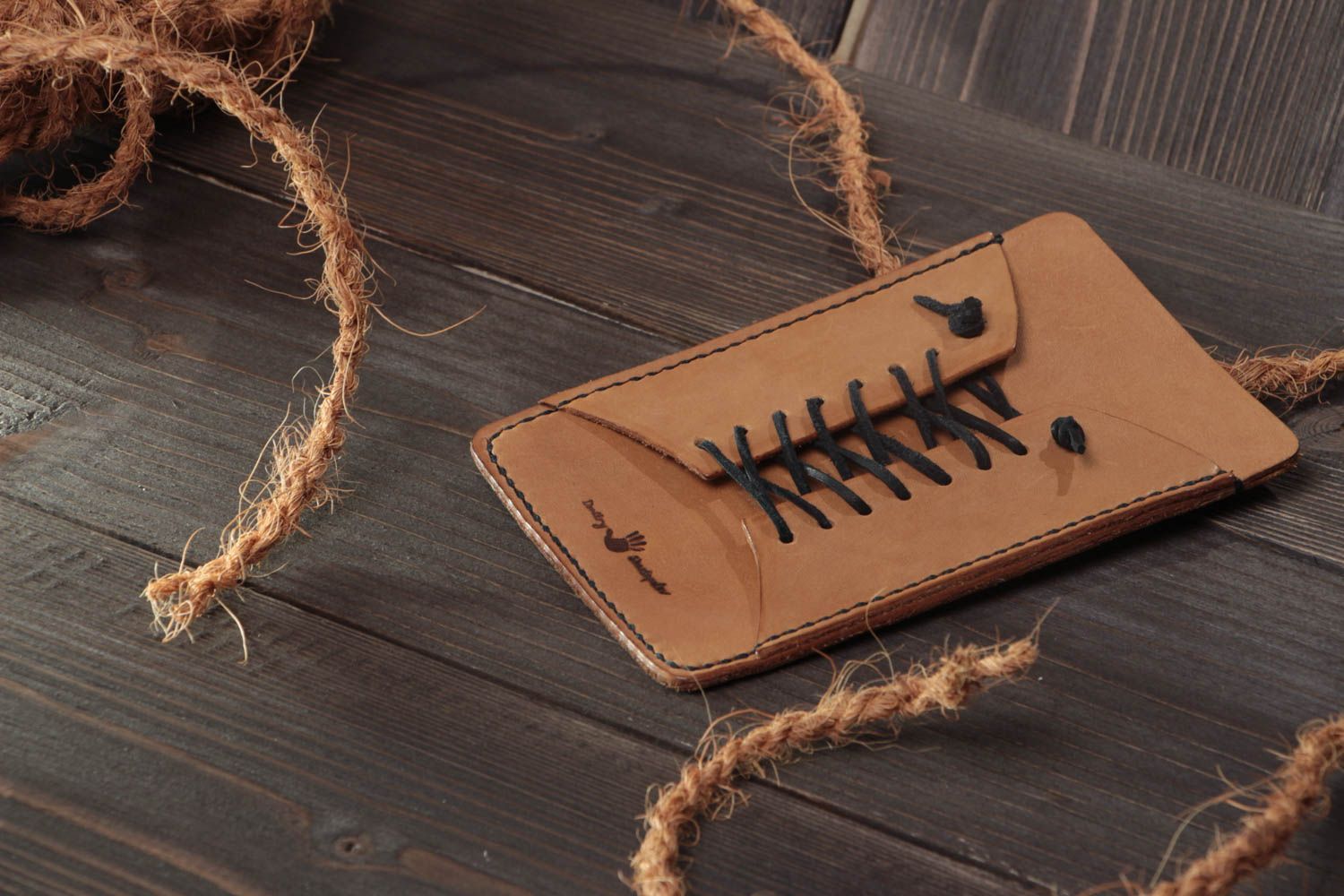 Stylish brown handmade designer genuine leather phone case photo 1