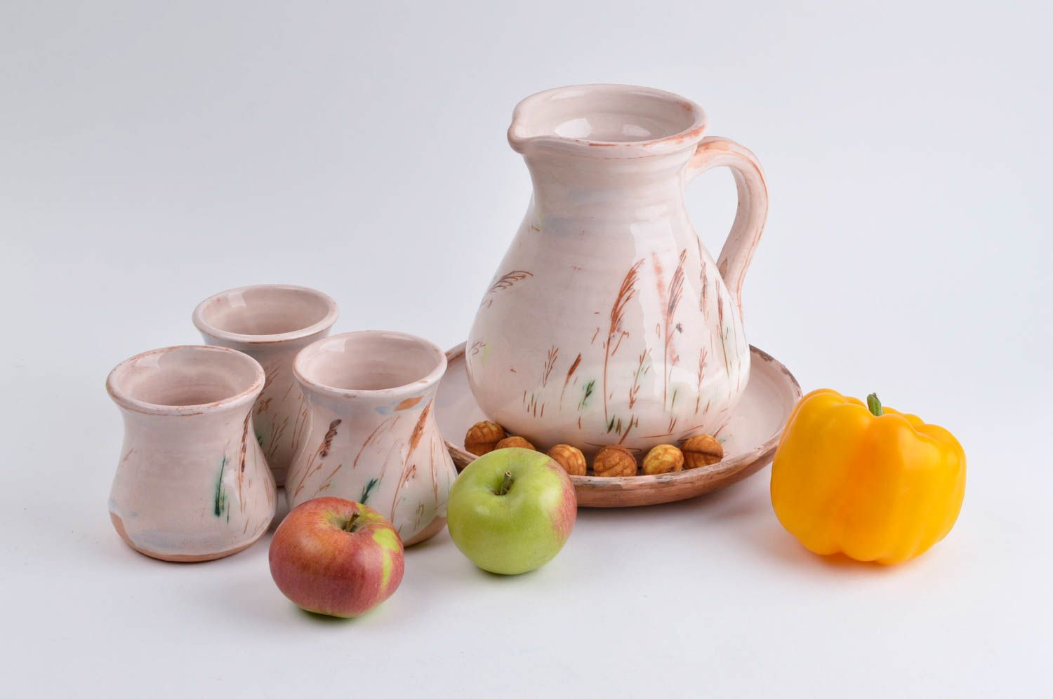 Keramik Geschirr Set handgefertigt Keramik Krug Trinkbecher aus Ton bemalt foto 1