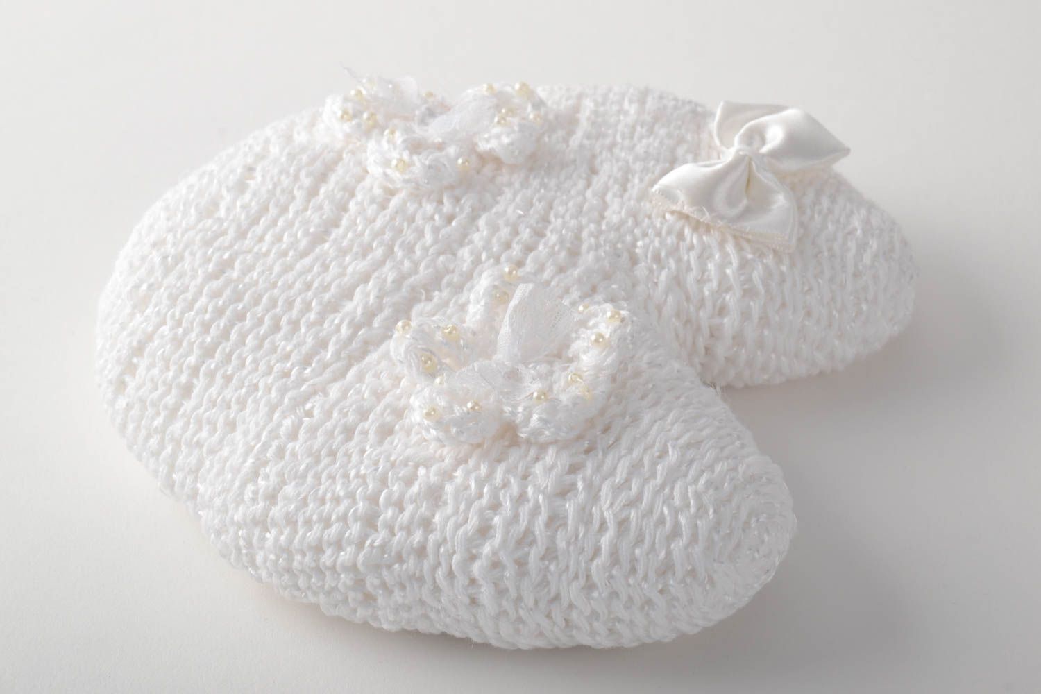 Small handmade white crochet wedding ring bearer pillow heart shaped photo 3