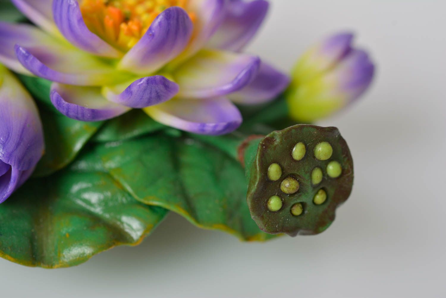 Beautiful handmade designer lilac polymer clay flower hair clip photo 3