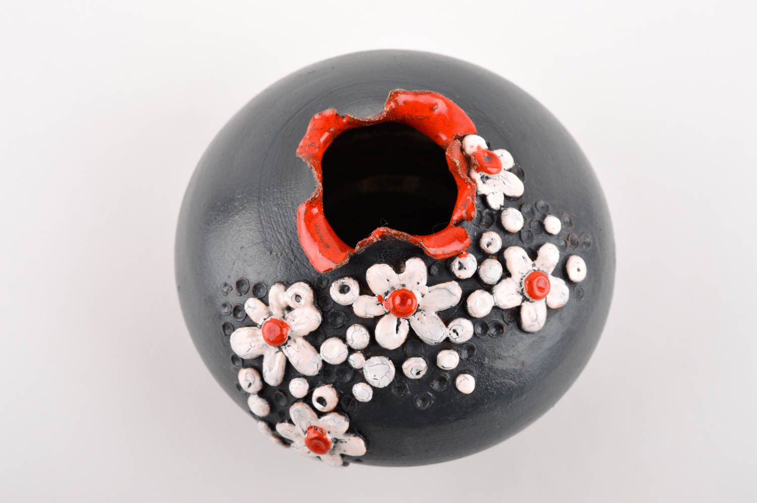 Japanese style ceramic flat 5 inches white and black flower vase 1,24 lb photo 4