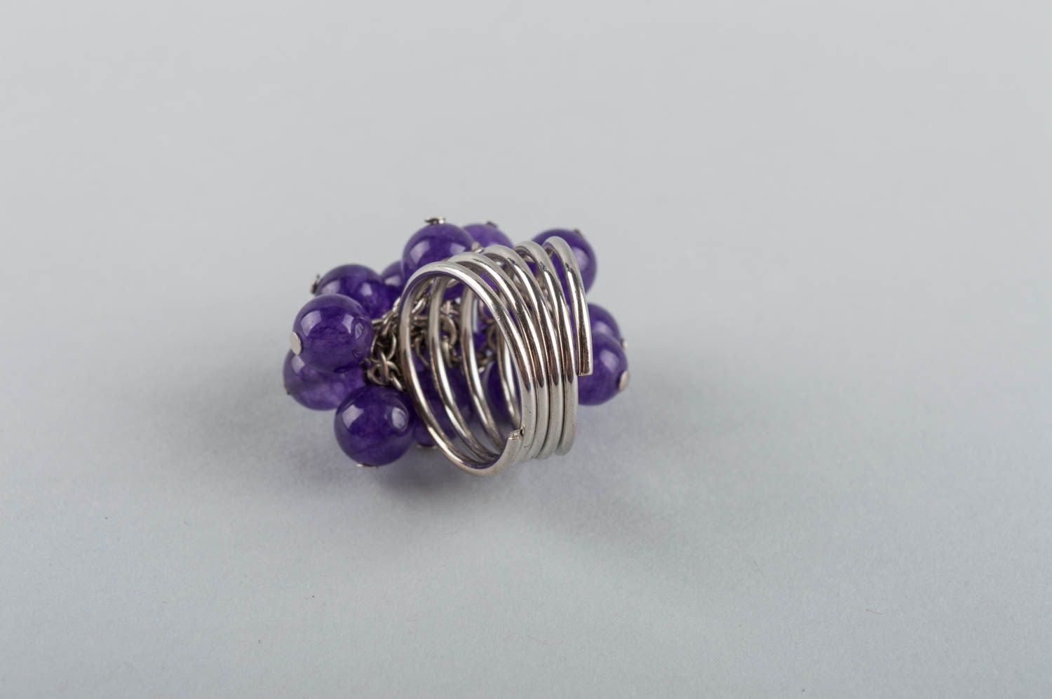 Beautiful handmade designer brass ring with natural amethyst stone for girls photo 5
