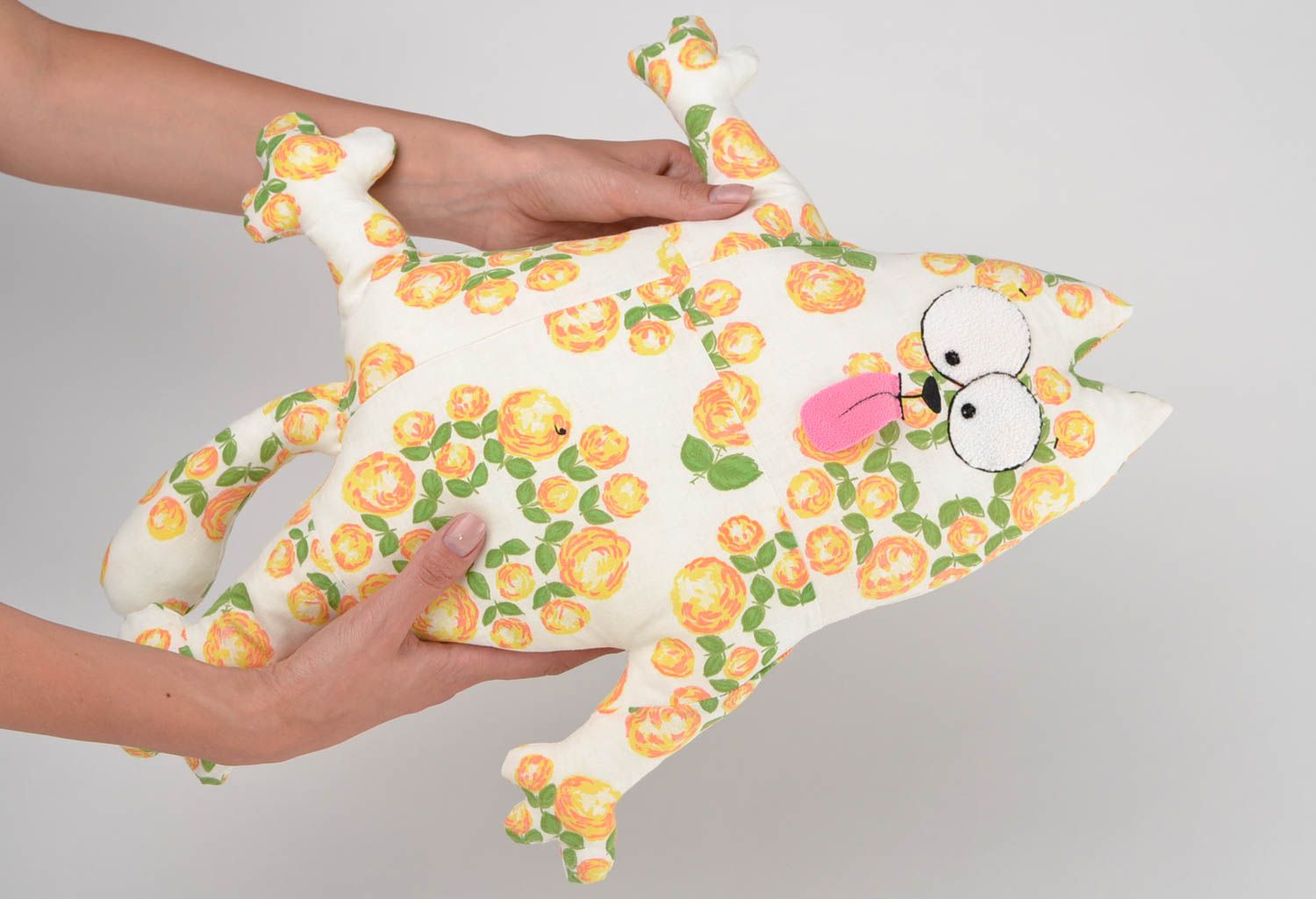 Игрушка-подушка ручной работы детская игрушка из ткани кот игрушка для детей фото 2