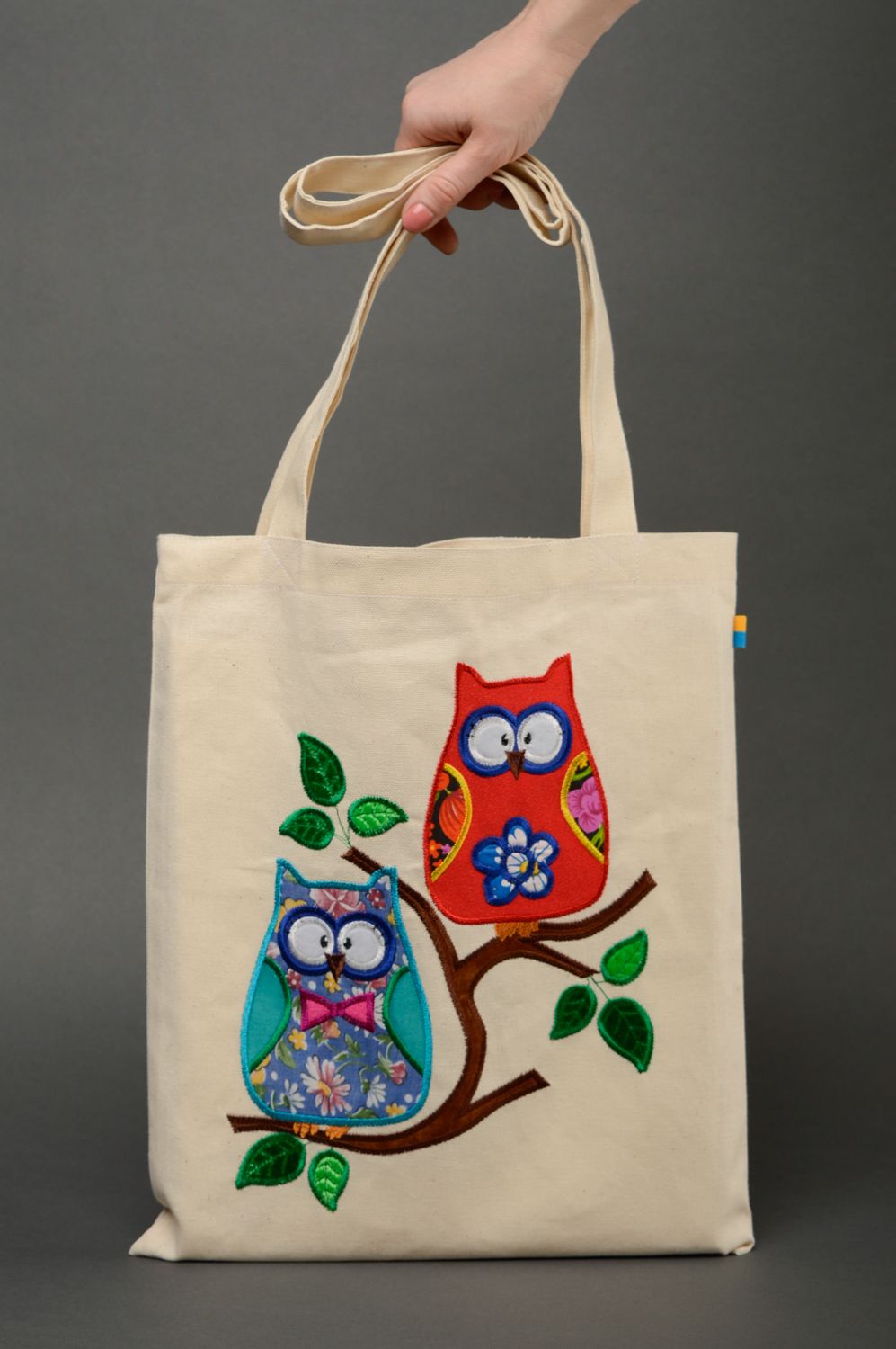 Large natural fabric bag with application photo 1