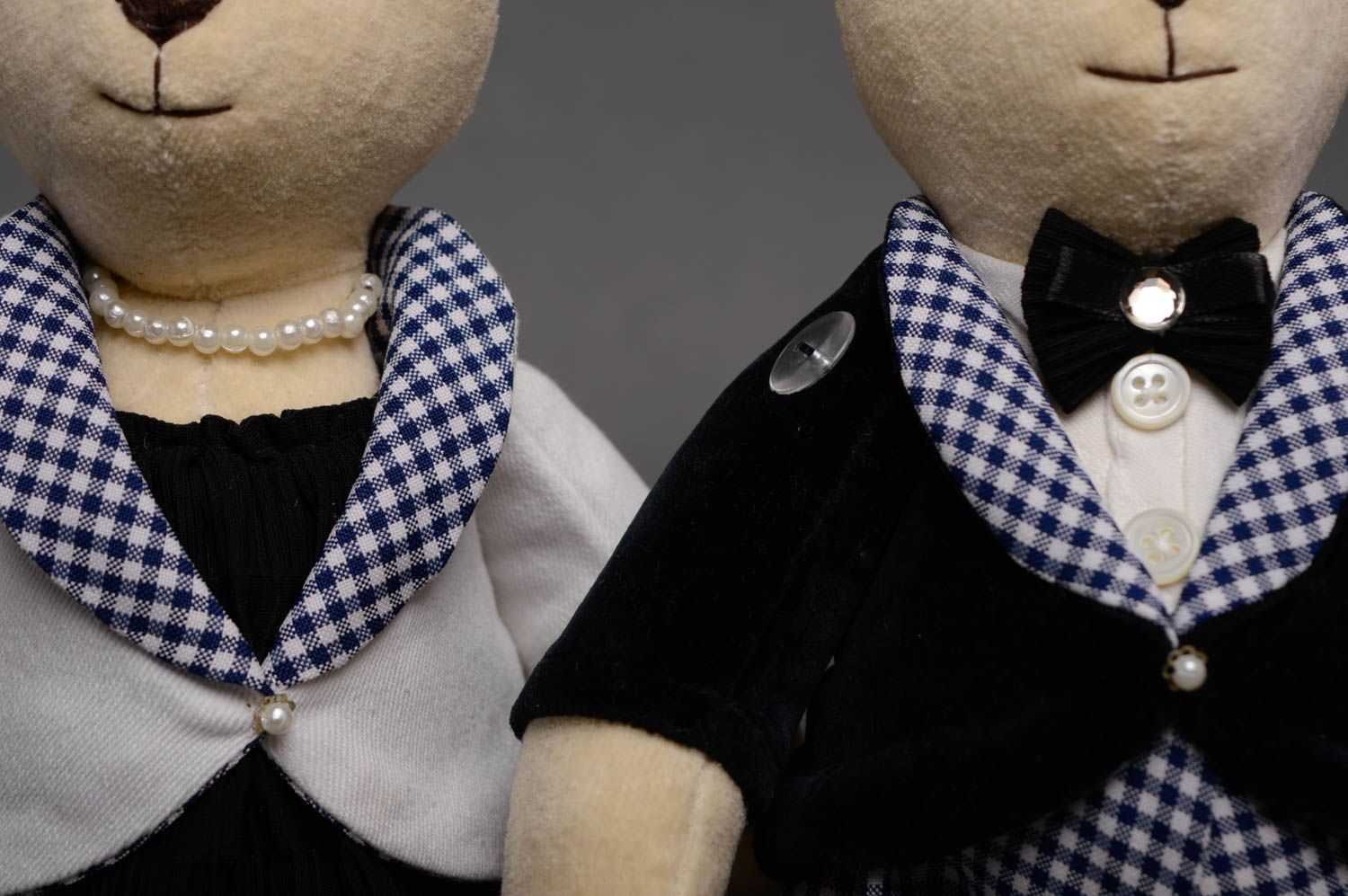 Couple de jouets en tissu nounours en coton et velours faits main décoration  photo 3