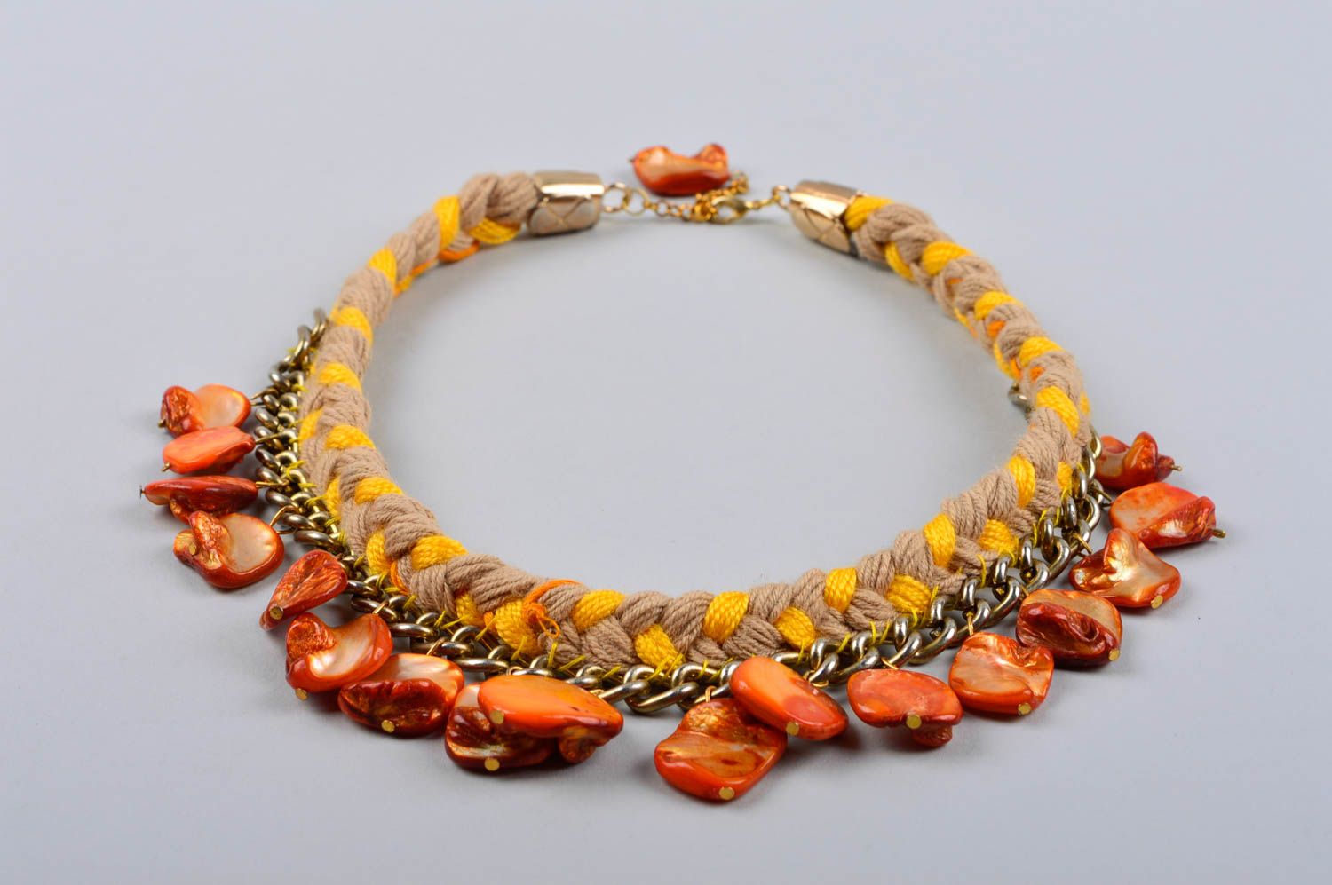 Collier fantaisie Bijou fait main orange fils perles fantaisie Accessoire femme photo 3