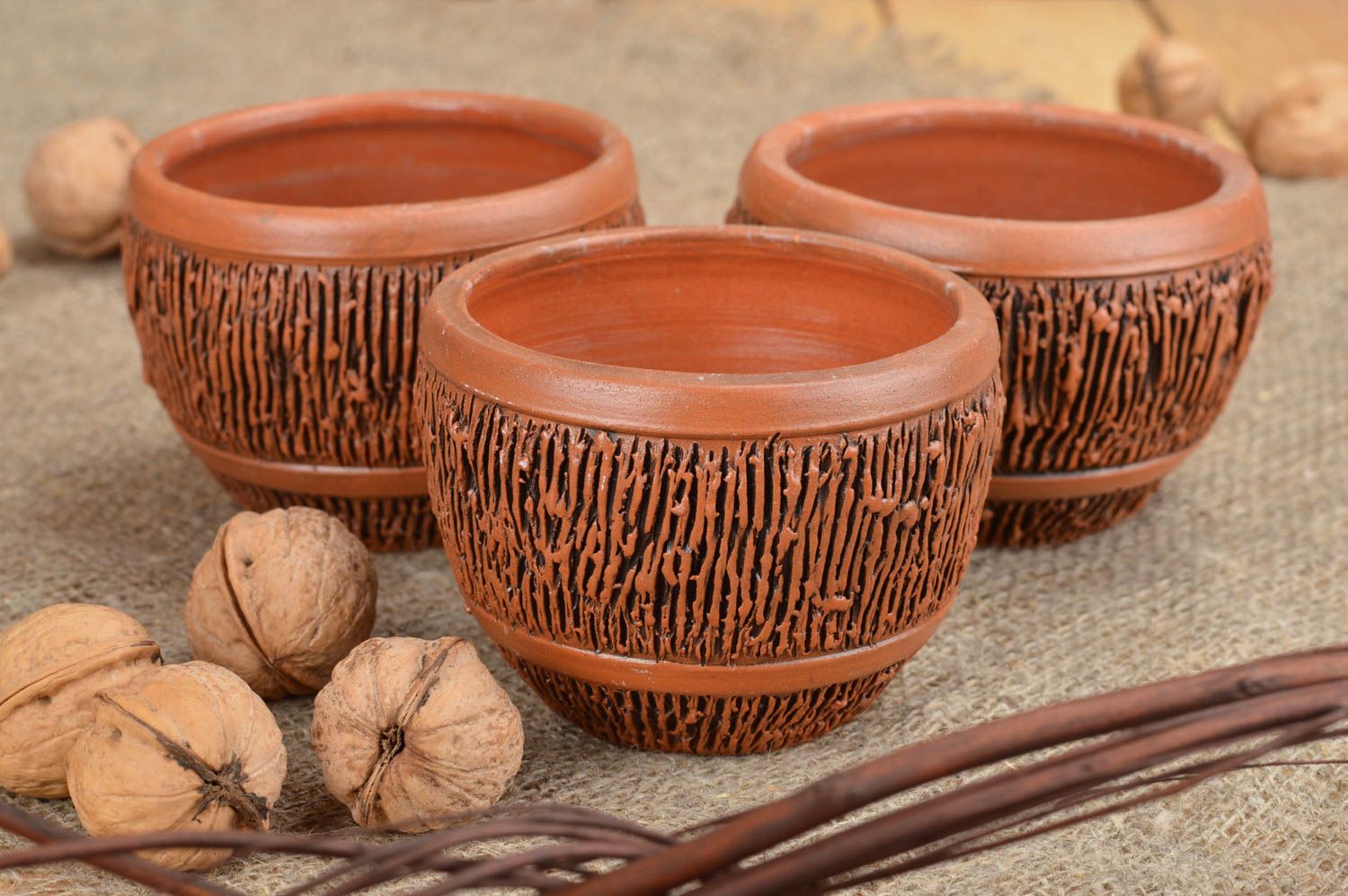 Set of 3 handmade designer small ceramic bowls for jam or sauce cream 100 ml photo 1