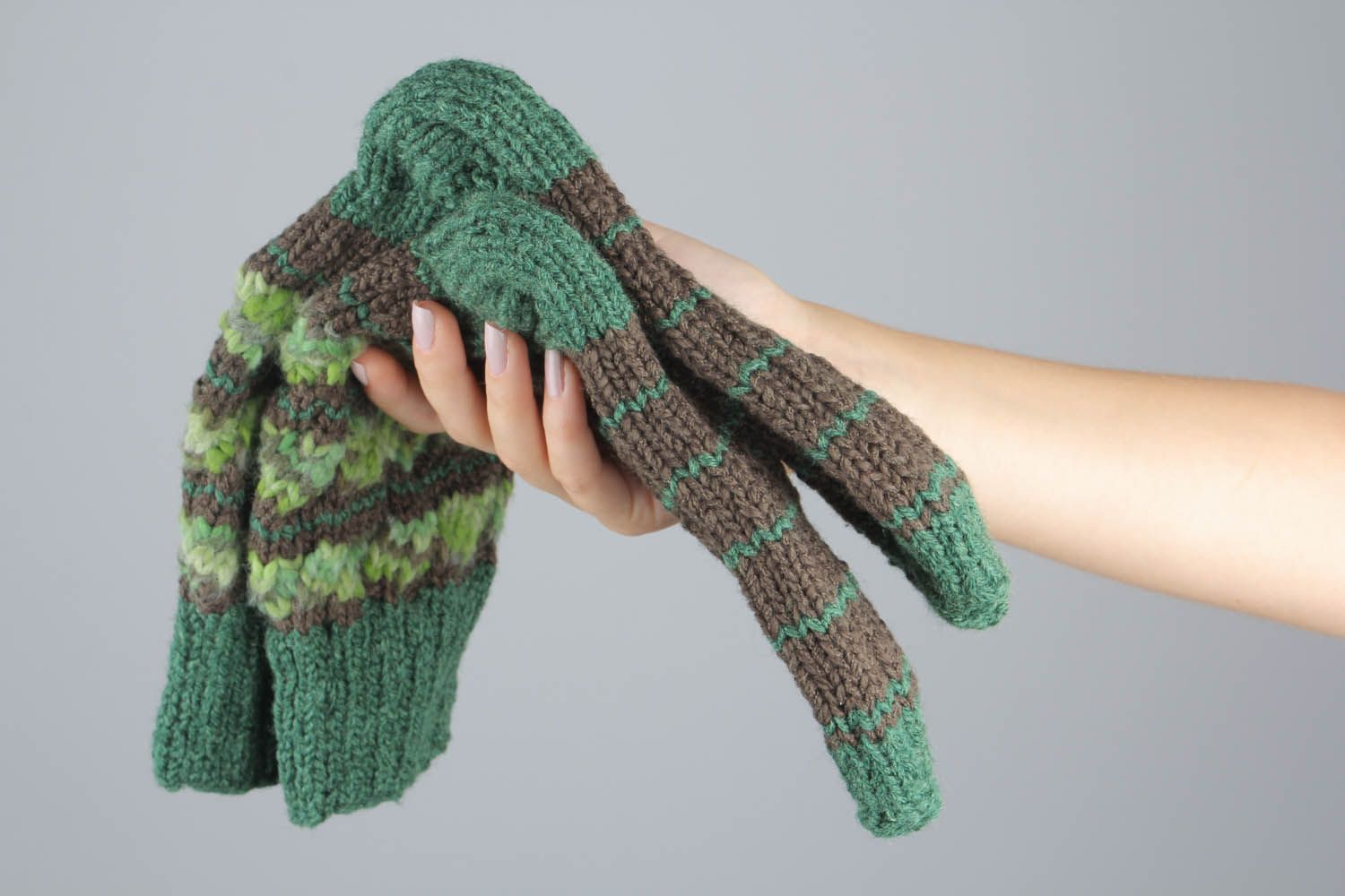 Chaussettes tricotées rayées chaudes en demi-laine  photo 5