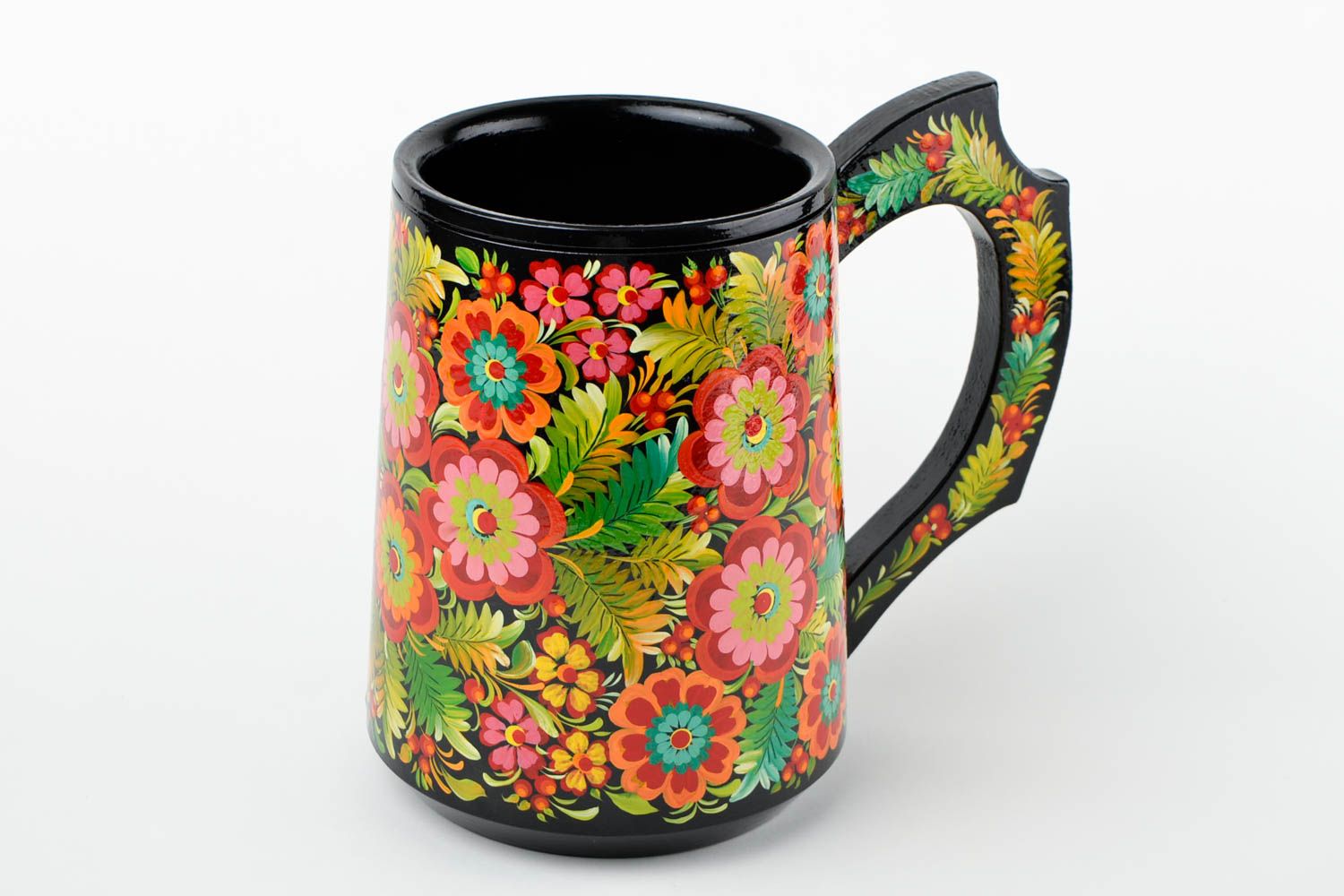 Tasse bois faite main Mug original design floral Vaisselle en bois décorative photo 3