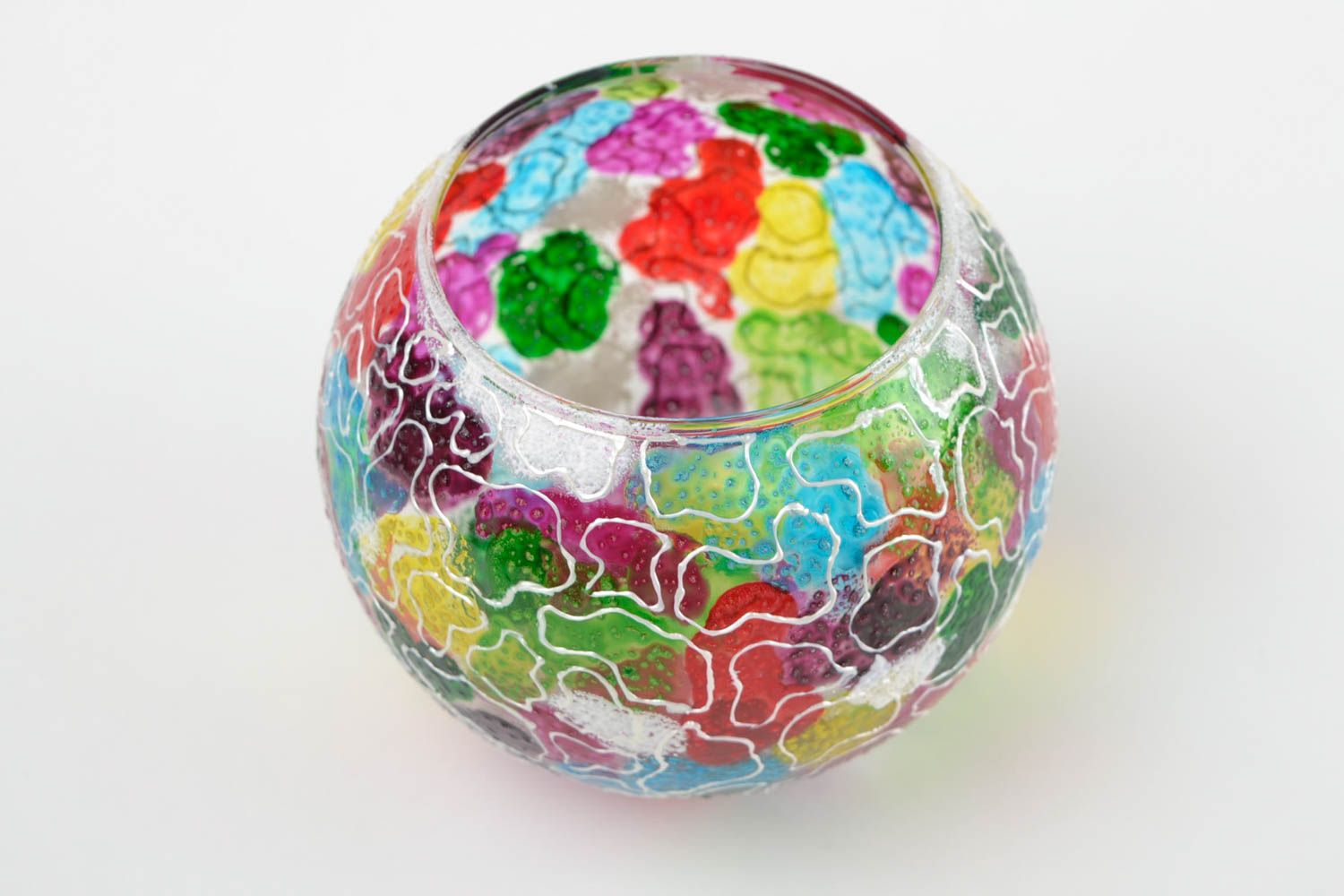4 inches multicolor ball shape handmade glass vase 15 oz, 0,43 lb photo 3