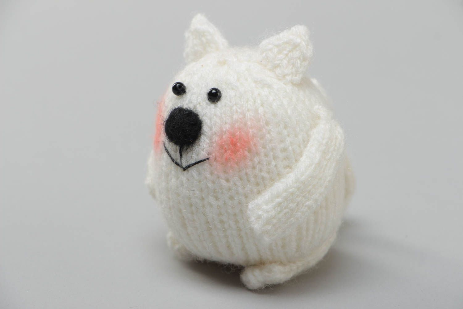 Small handmade unique crochet white cat toy for children or home decor photo 2
