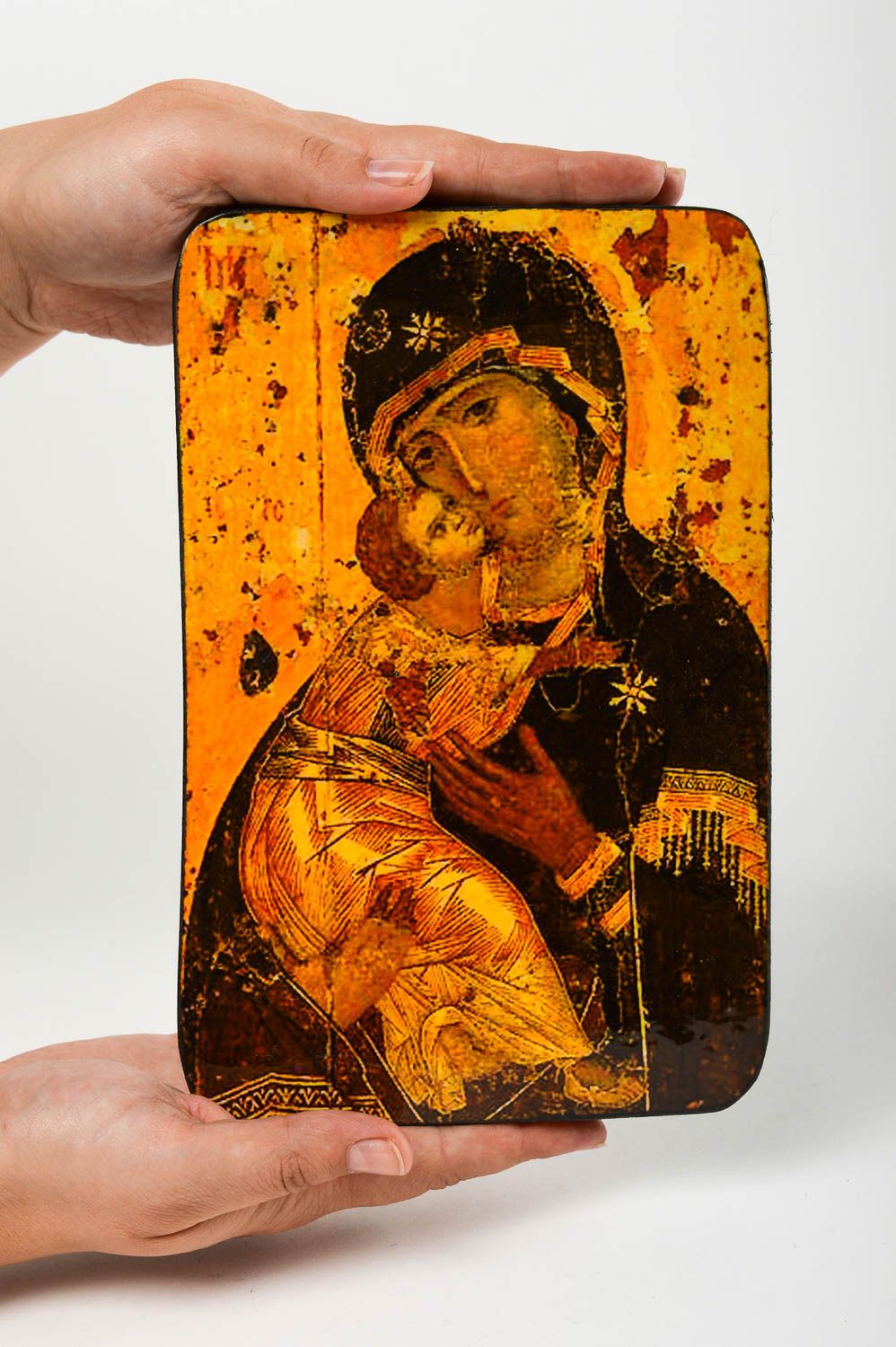 Icone religieuse bois faite main Notre-Dame de Vladimir Décoration maison photo 5